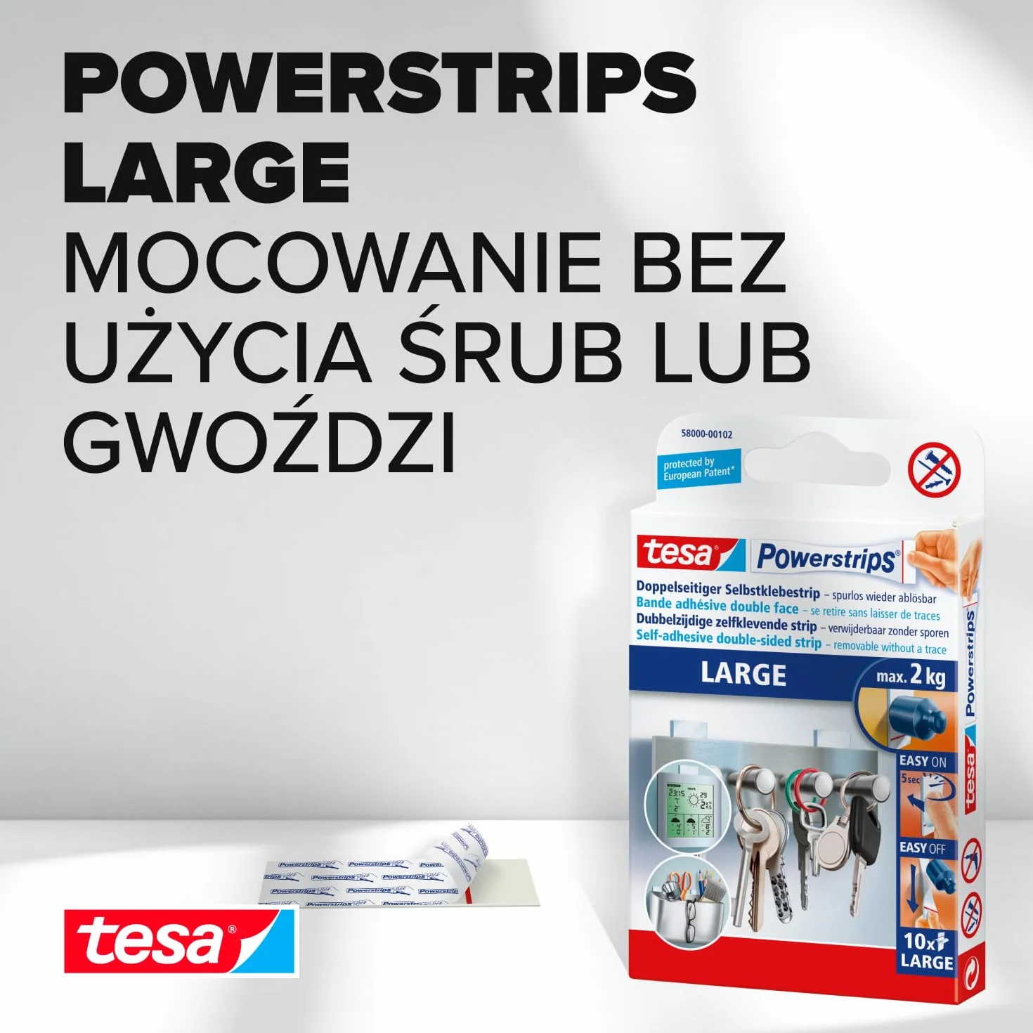 Tesa 58000-00102-00 Paski Montażowe, Biały, 10 sztuk
