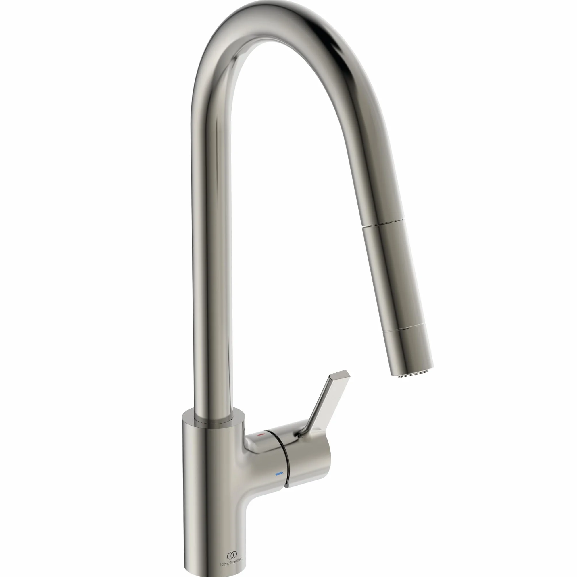 Ideal Standard - Gusto bateria zlewozmywakowa jednouchwytowa do zlewu kuchennego, wysoka rura wylewkowa z dwufunkcyjną wylewką obrotową i wyciąganą głowicą, Silver Storm