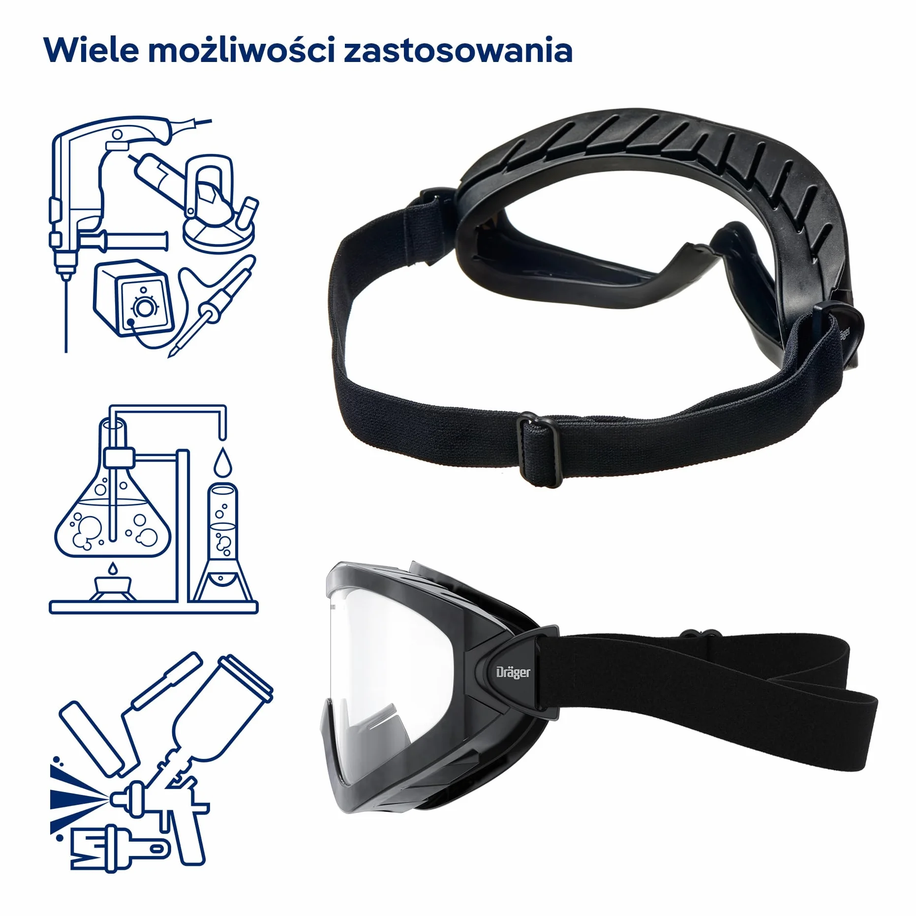 Dräger X-pect 4200 okulary ochronne bez zaparowania, okulary pełnowidzące, również dla osób noszących okulary, na plac budowy, laboratorium, warsztatu, odporne na zarysowania i pęknięcia szyby