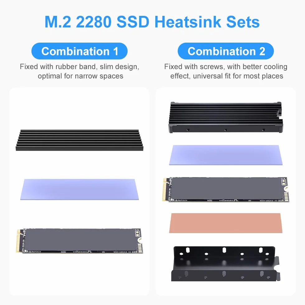 ELUTENG M.2 SSD NVME Radiator 2-pak pasuje do komputera PS5 PC aluminiowa chłodnica dwustronna metr SSD z 4 termicznymi podkładkami silikonowymi