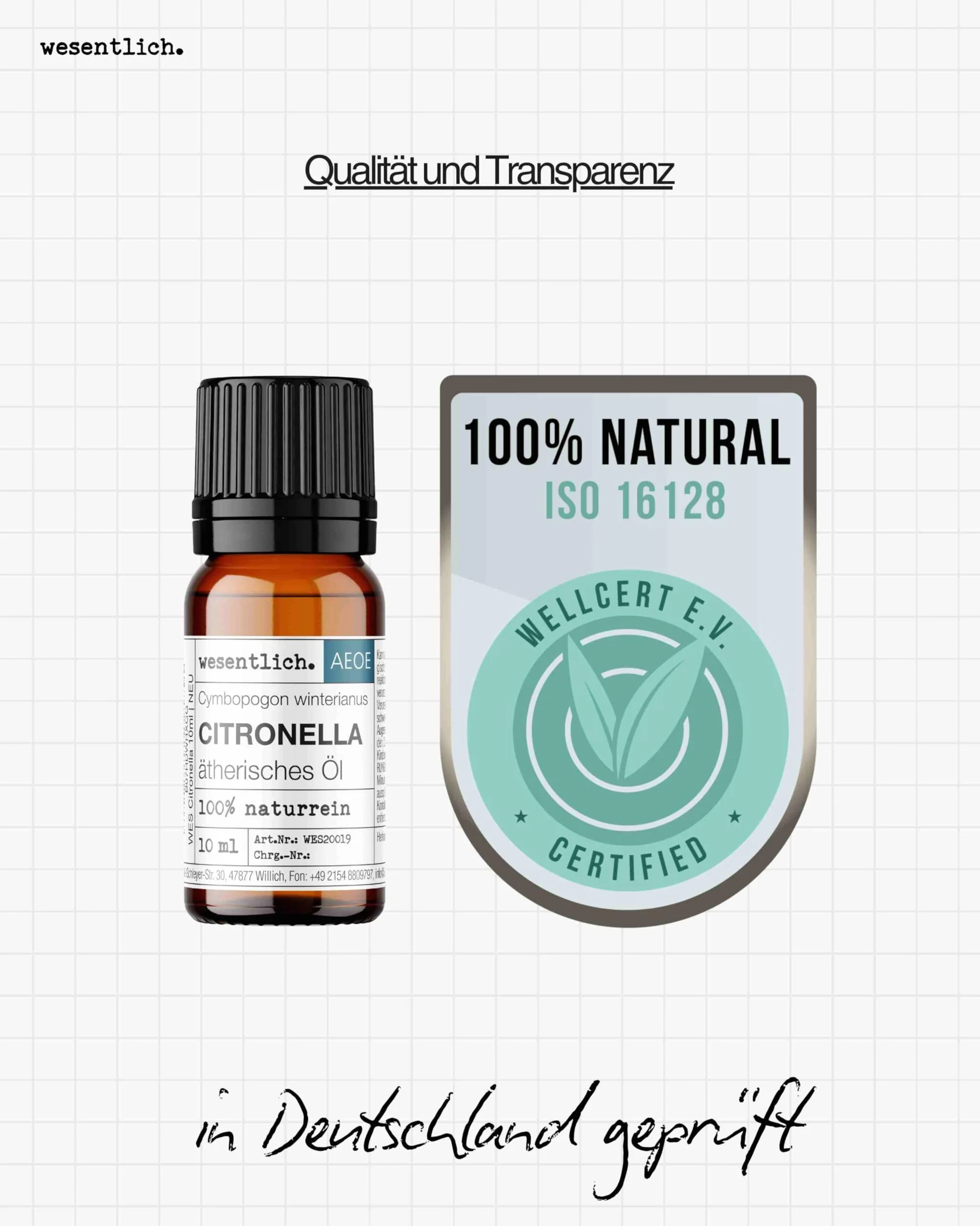 Olejek Citronella – czysty olejek eteryczny od wesentlich. – 100% naturalny w szklanej butelce (10 ml)