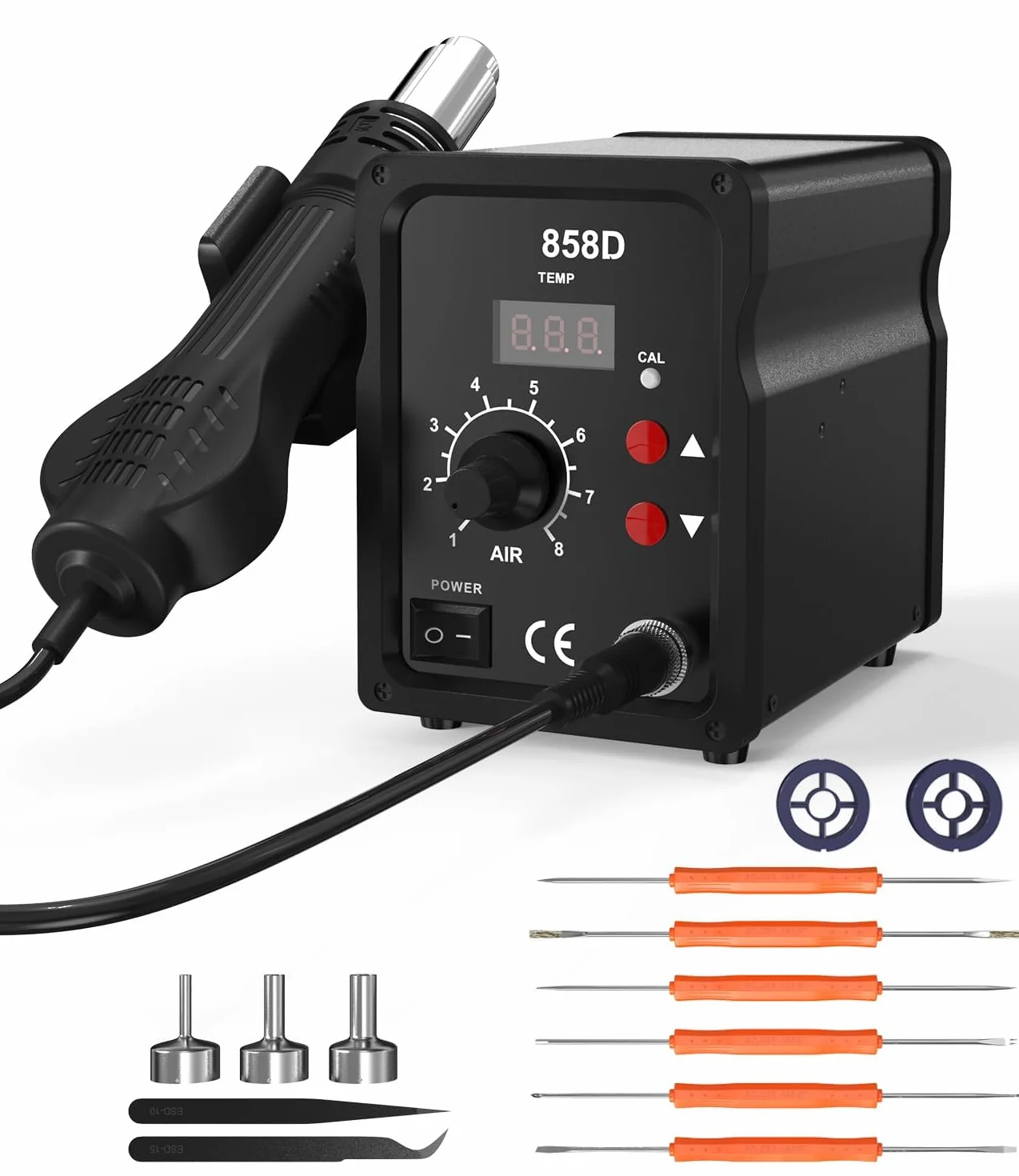 700W Stacja lutownicza na gorące powietrze,stacja rozlutownicza z 3 ustnikami do suszarki na gorące powietrze,cyfrowy wyświetlacz temperatury LED 100~480°C. (black)