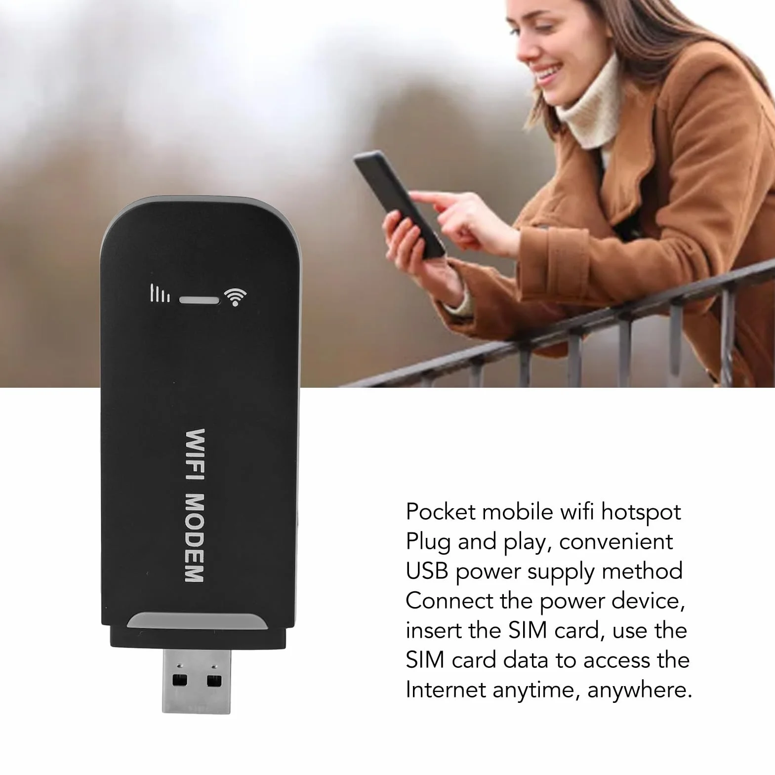 Zunate Hotspot USB 4G LTE, modem Wi-Fi, szybka karta sieciowa USB z gniazdem karty SIM, przenośne Wi-Fi typu Plug and Play do laptopa Komputer stacjonarny (czarny)