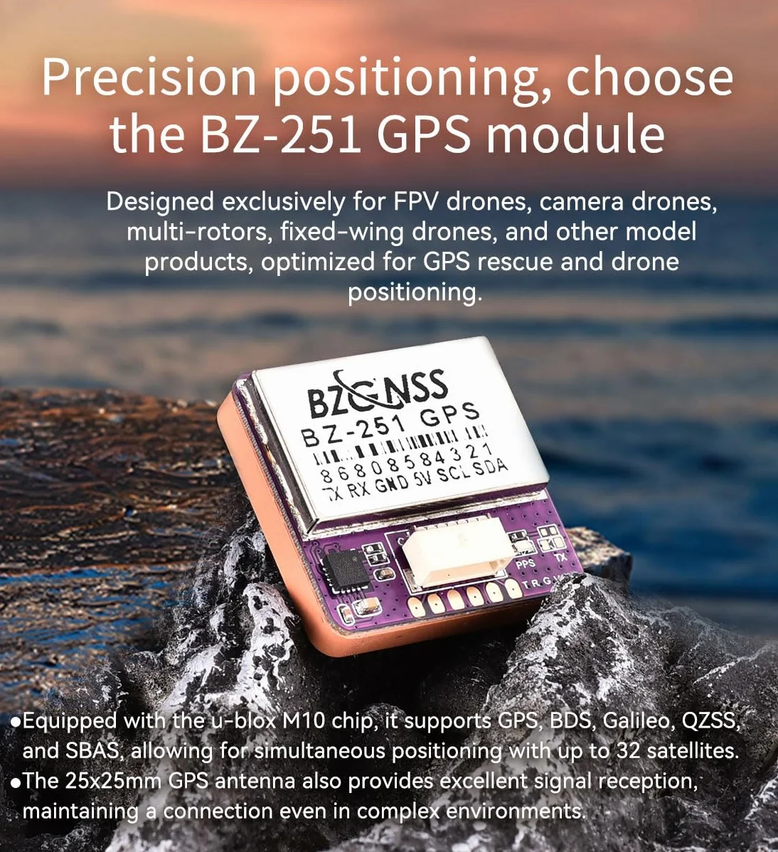 BZ-251 Moduł GPS FPV – M10 GPS z podwójnym protokołem do dronów FPV, wyścigowych, dalekiego zasięgu, zgodny z kontrolerami F405/F722 od SpeedyBee