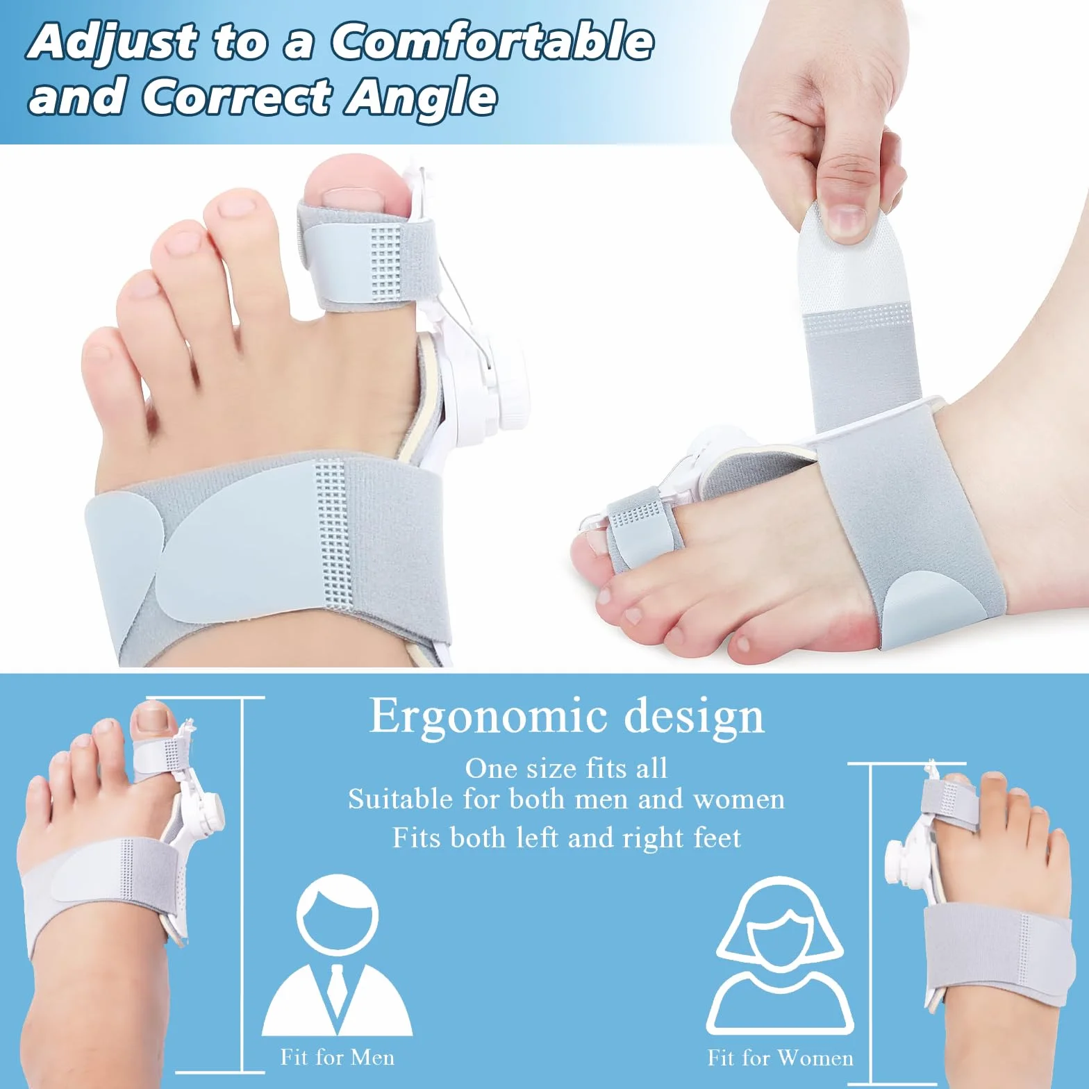 Moguri Buty korekcyjne hallux Valgus, korektor bunion dla dużych palców, z regulowanym guzikiem i ortopedycznym prostownikiem palców, szyna na hallux valgus dla obu stóp