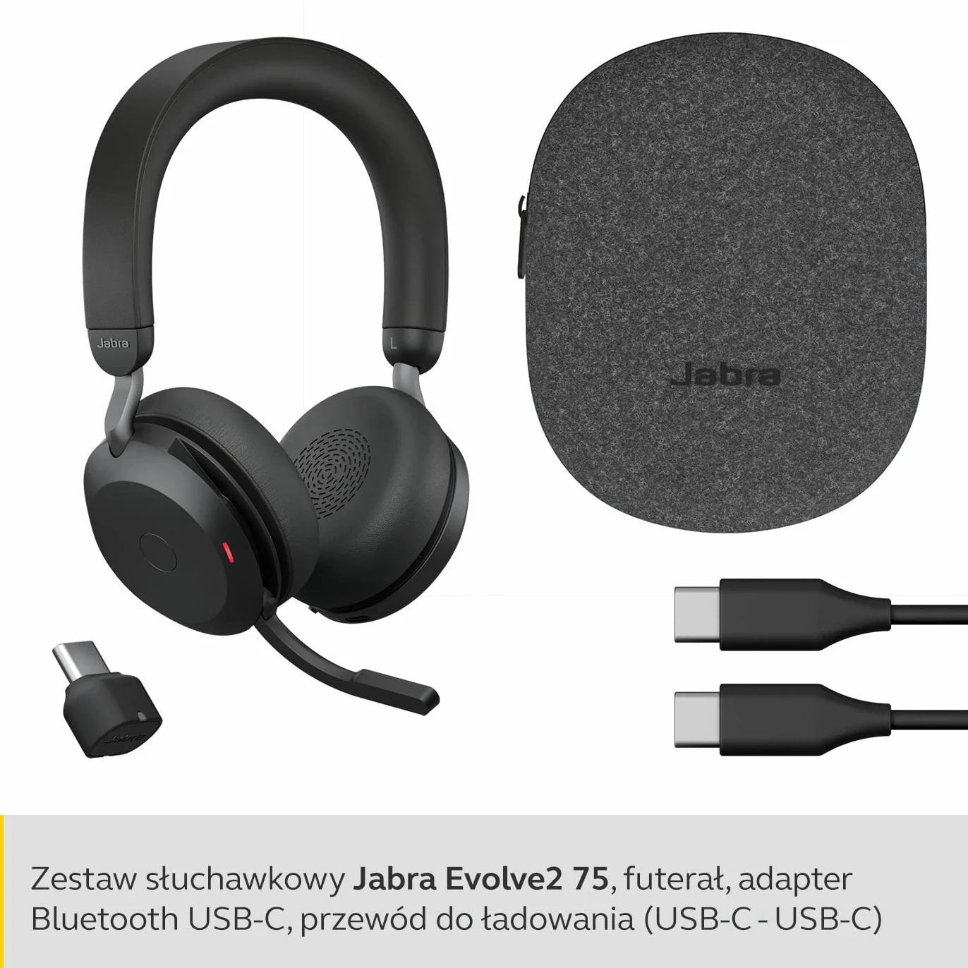 Jabra Evolve2 75 Wireless PC Headset with 8-Microphone Technology - Dual Foam Stereo Headphones with adjustable Advanced Active Noise Cancellation, USB-C Bluetooth Adapter and UC Compatibility - Black