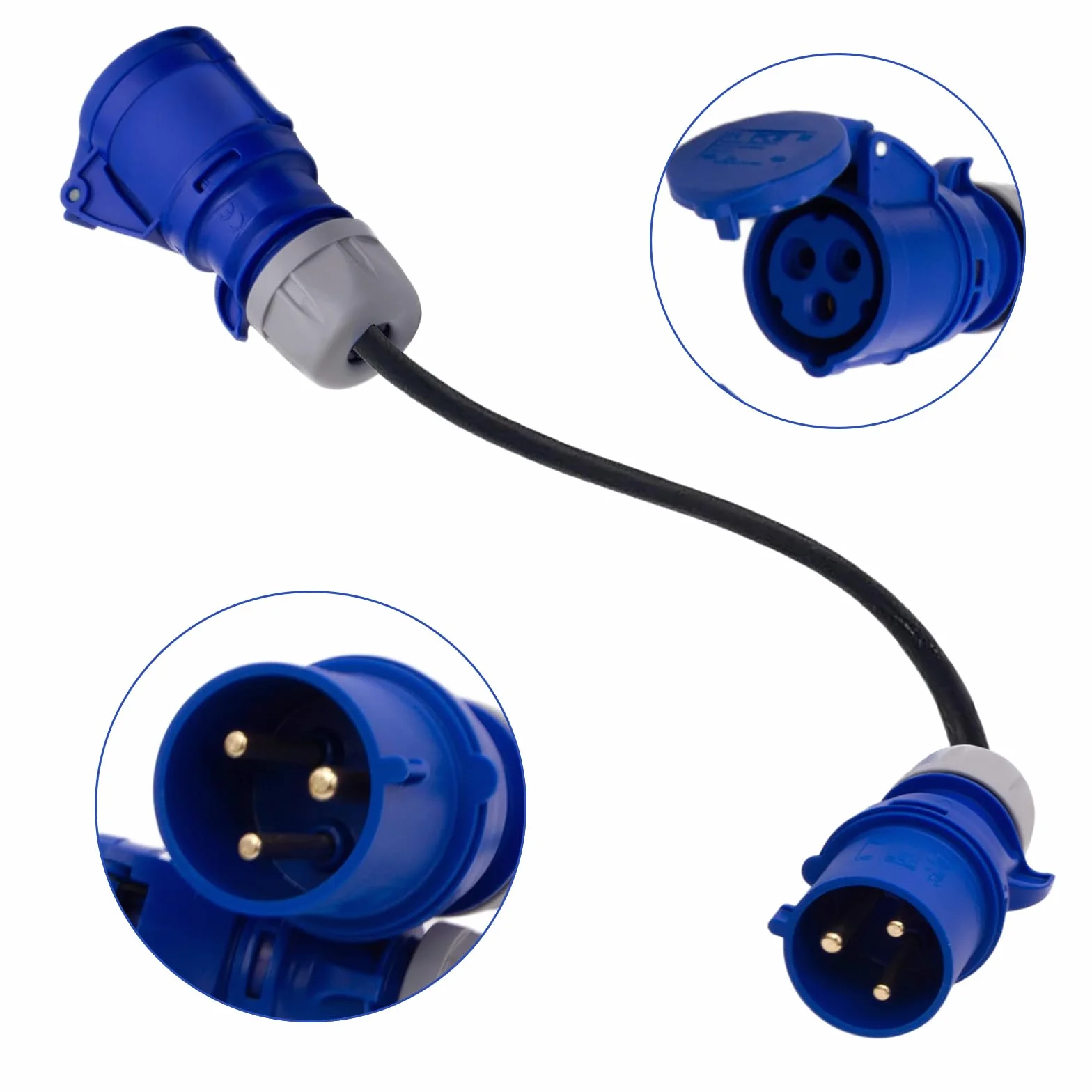 Adapter CEE 32 A na 16 A 3P, wtyczka 3G2.5 3P 32 A na 16 A niebieskie gniazdo CEE. 3x2.5mm2 konwerter przyłączeniowy kabel 230 V IP44, CEE adapter prądu (1 m)