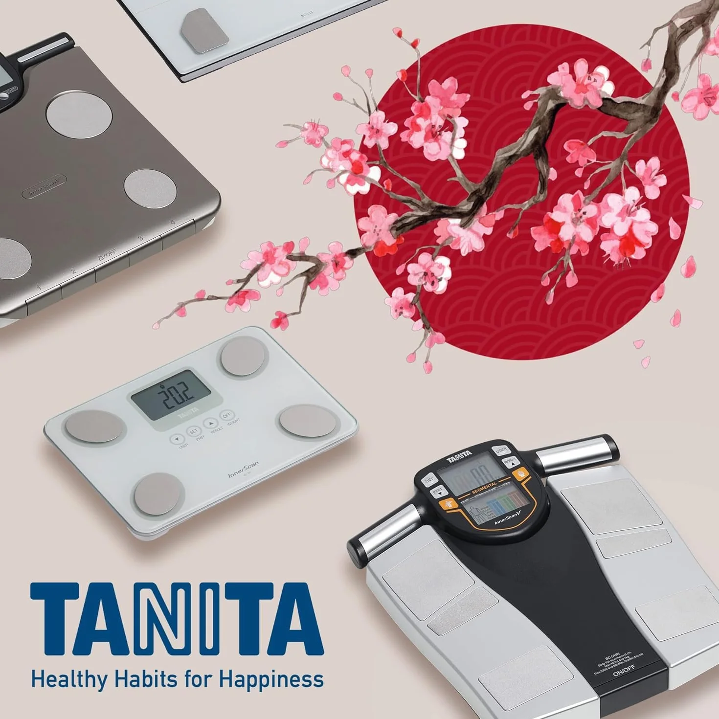 TANITA BC-731 Monitor składu ciała Innerscan kompaktowy szklany wyświetlacz LCD, łatwy do odczytu, 10 pomiarów, biały
