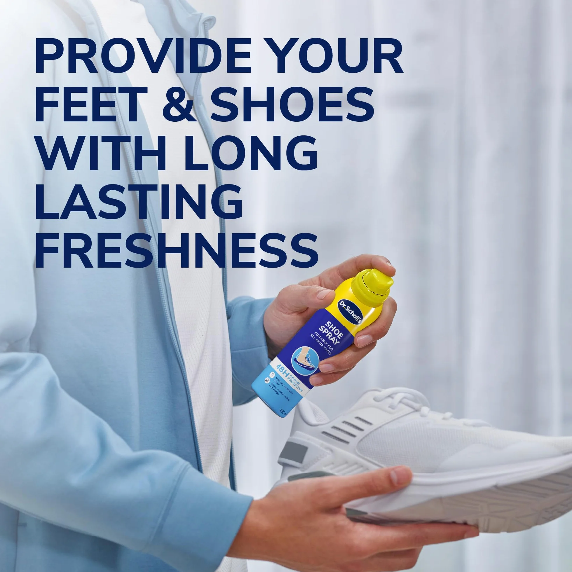 Scholl Fresh Step Antyzapachowy dezodorant w sprayu, eliminuje nieprzyjemny zapach do 24 godzin. Świeży zapach, szybkoschnący, odpowiedni do wszystkich rodzajów butów, butów do biegania, sportów i