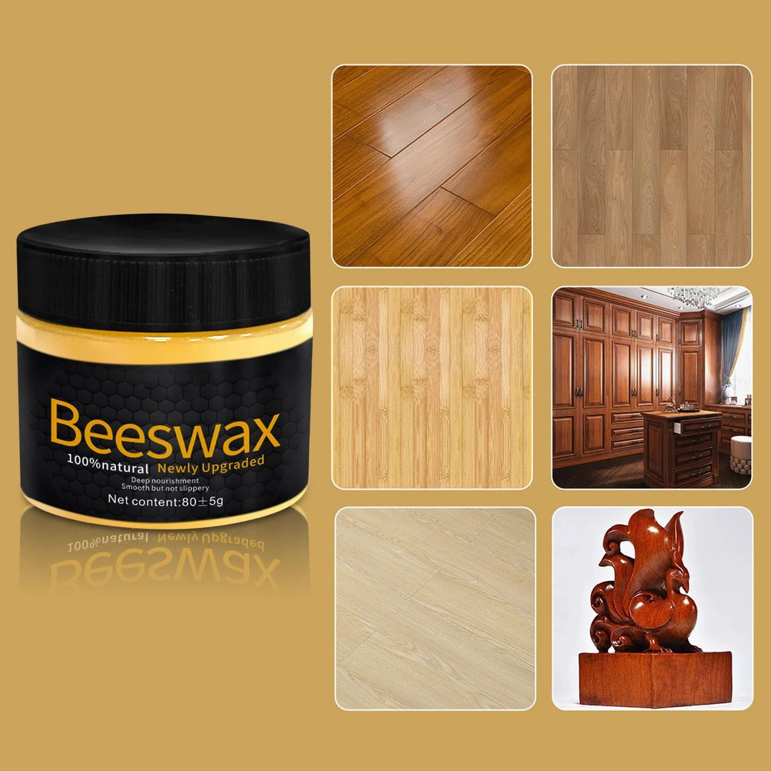 Wosk pszczeli do drewna, głęboko pielęgnujący wosk meblowy, 8 x 4 cm, korektor do zadrapań, kremowy z formułą Multi Shine, idealny do podłóg drewnianych, szafek, stołu, antycznego i wewnętrznego domu