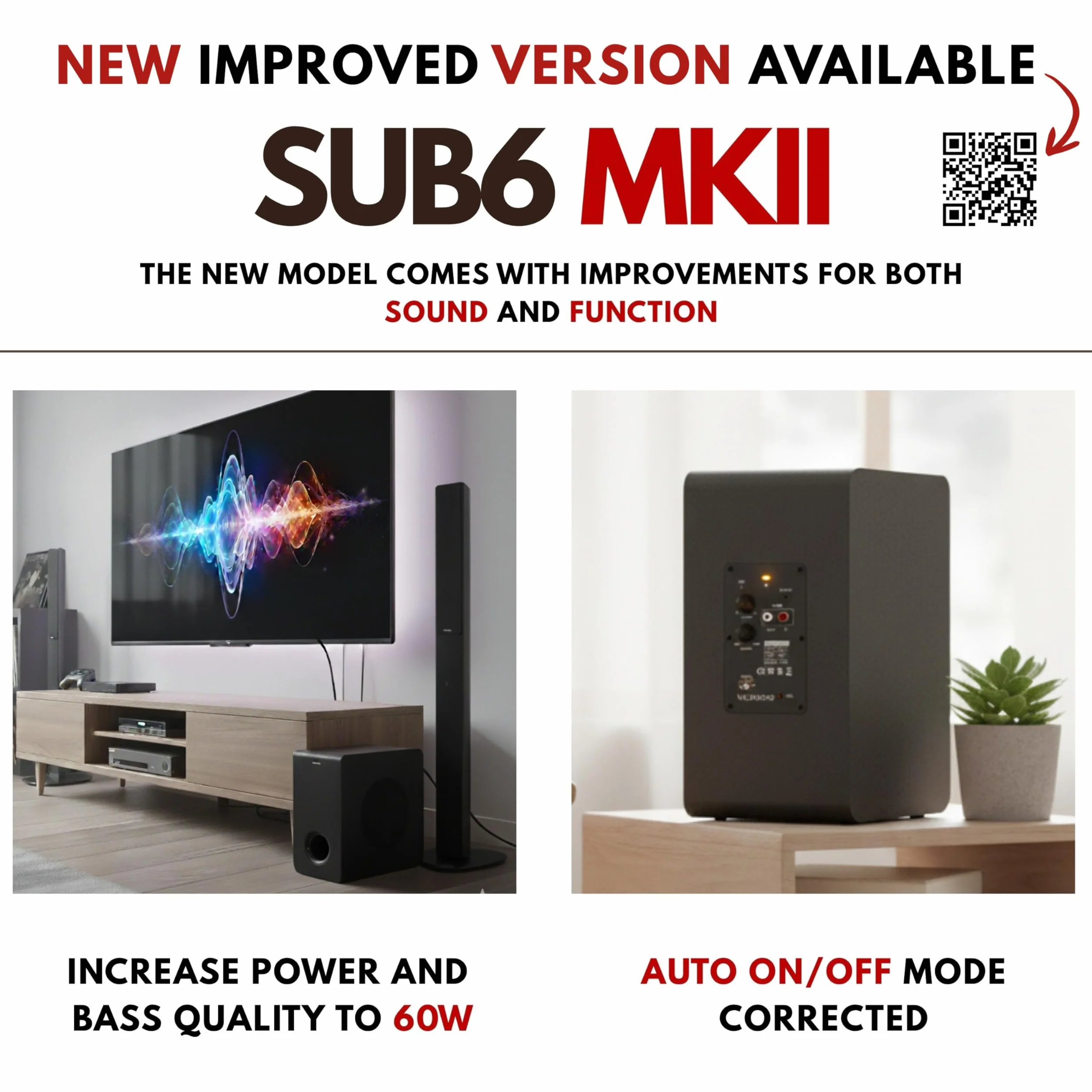 VULKKANO SUB6 Aktywny Subwoofer, 6.5", częstotliwość 60 Hz - 250 Hz