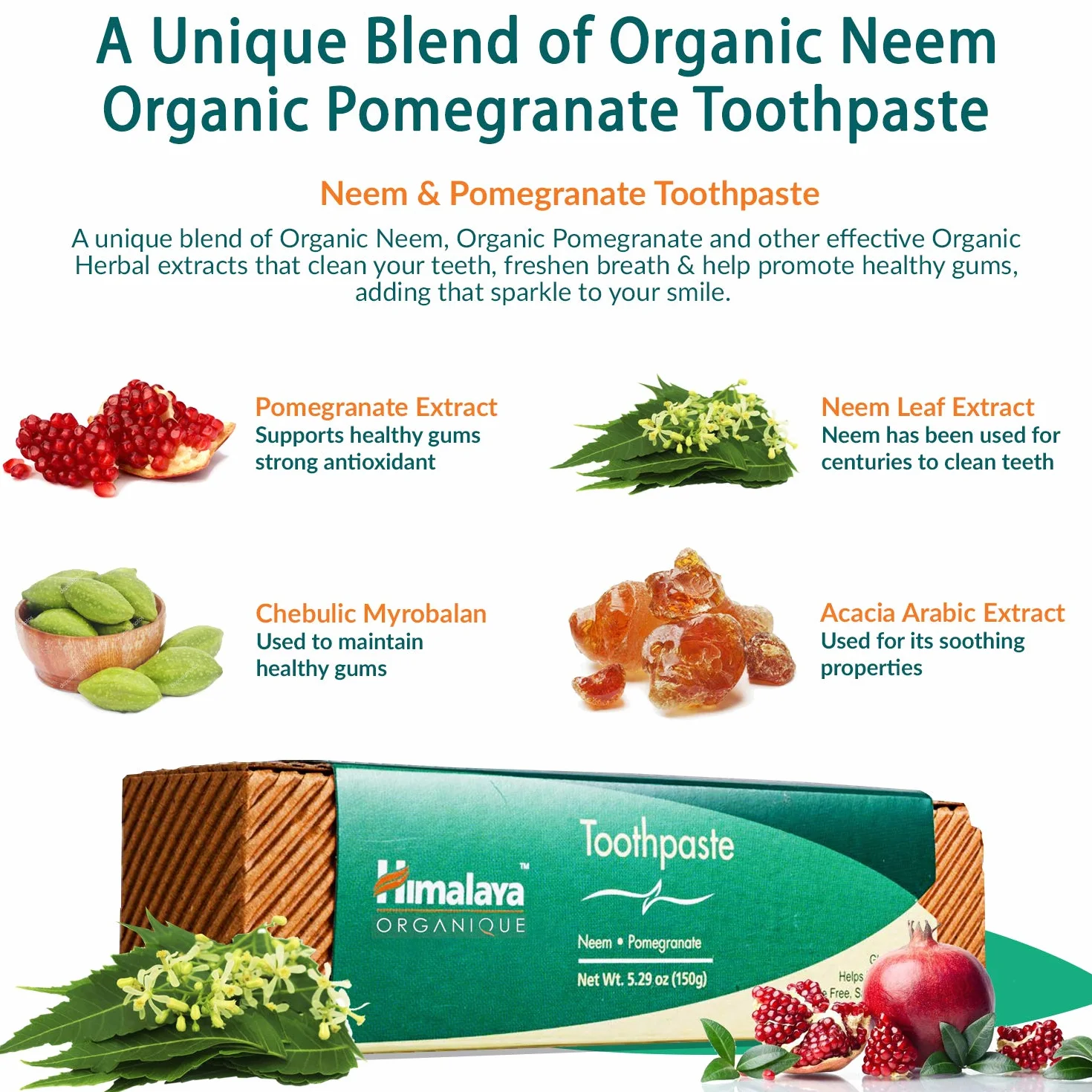 Himalaya ORGANIQUE Ograniczna Pasta do Zębów Z Neem i Granatem 150 ml