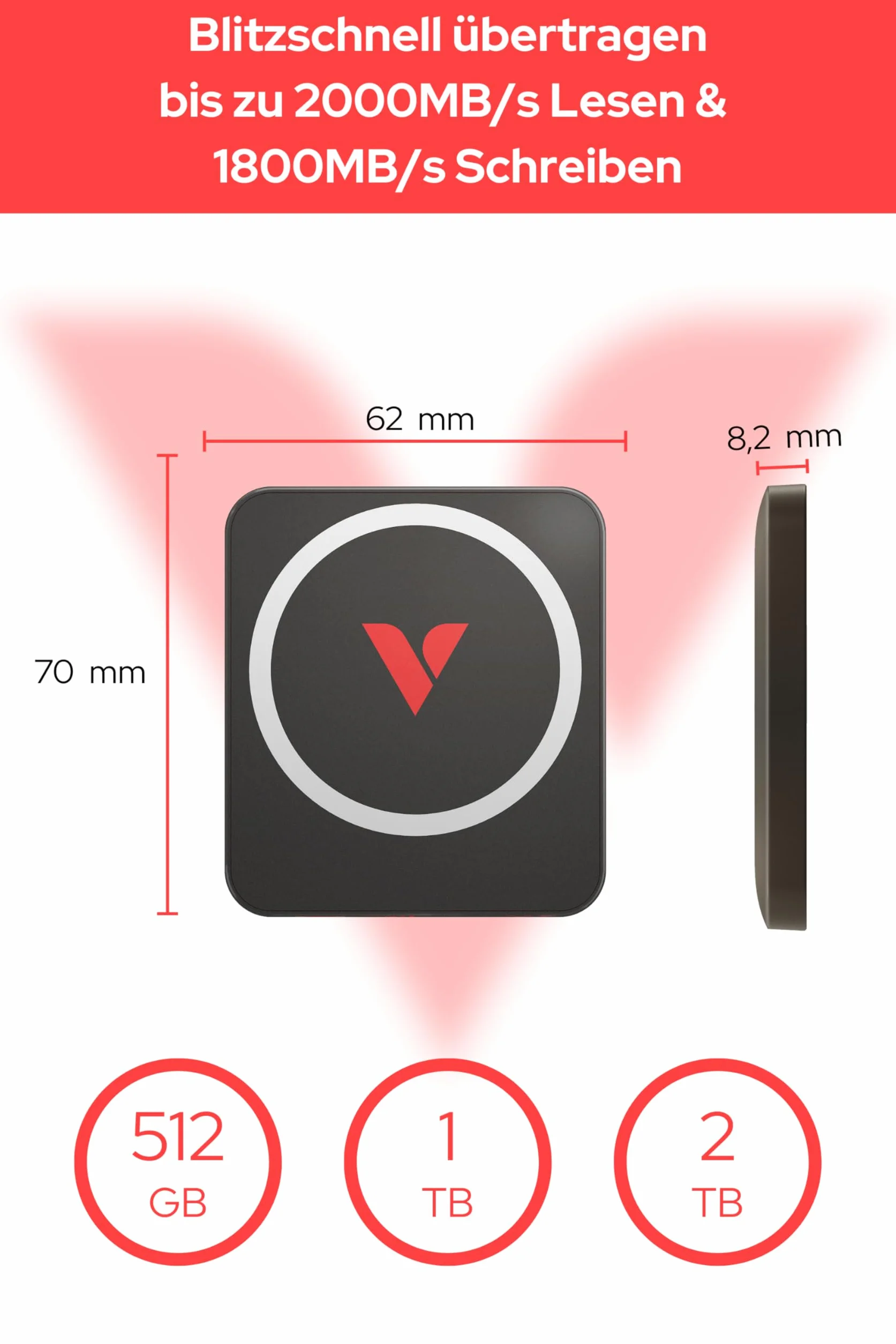 Verbatim Snapback SSD 2 TB, zewnętrzny dysk SSD USB 3.2 Gen 2x2 2000 MB/s odczyt 1800 MB/s zapis przenośny Mocha