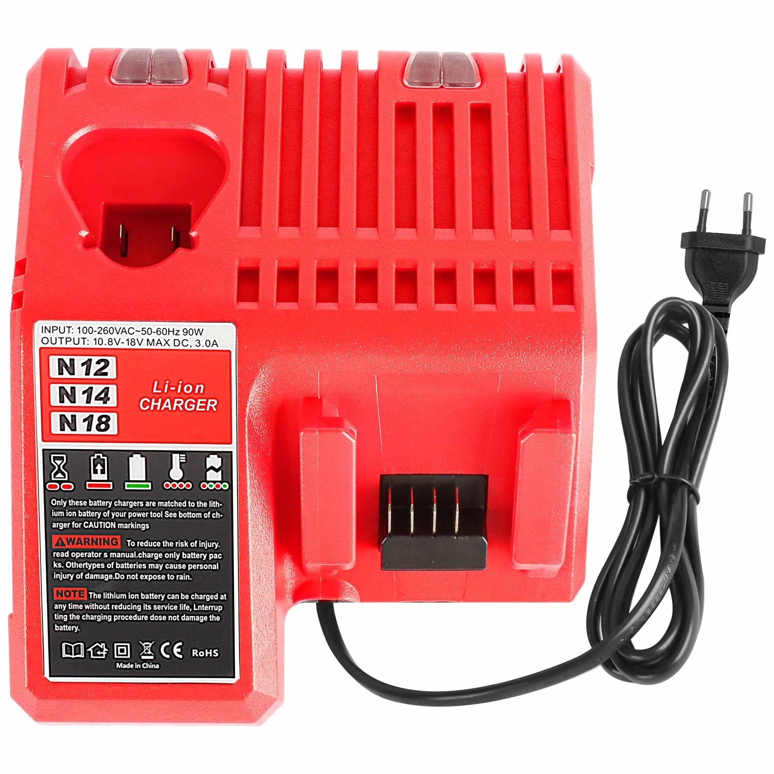 QUPERR Szybka Ładowarka 3A M12 i M18, kompatybilna z akumulatorami Li-ion Milwaukee M12 i M18 12V–18V 3Ah 4Ah 5Ah 6Ah, z diodą LED i wielopoziomową ochroną