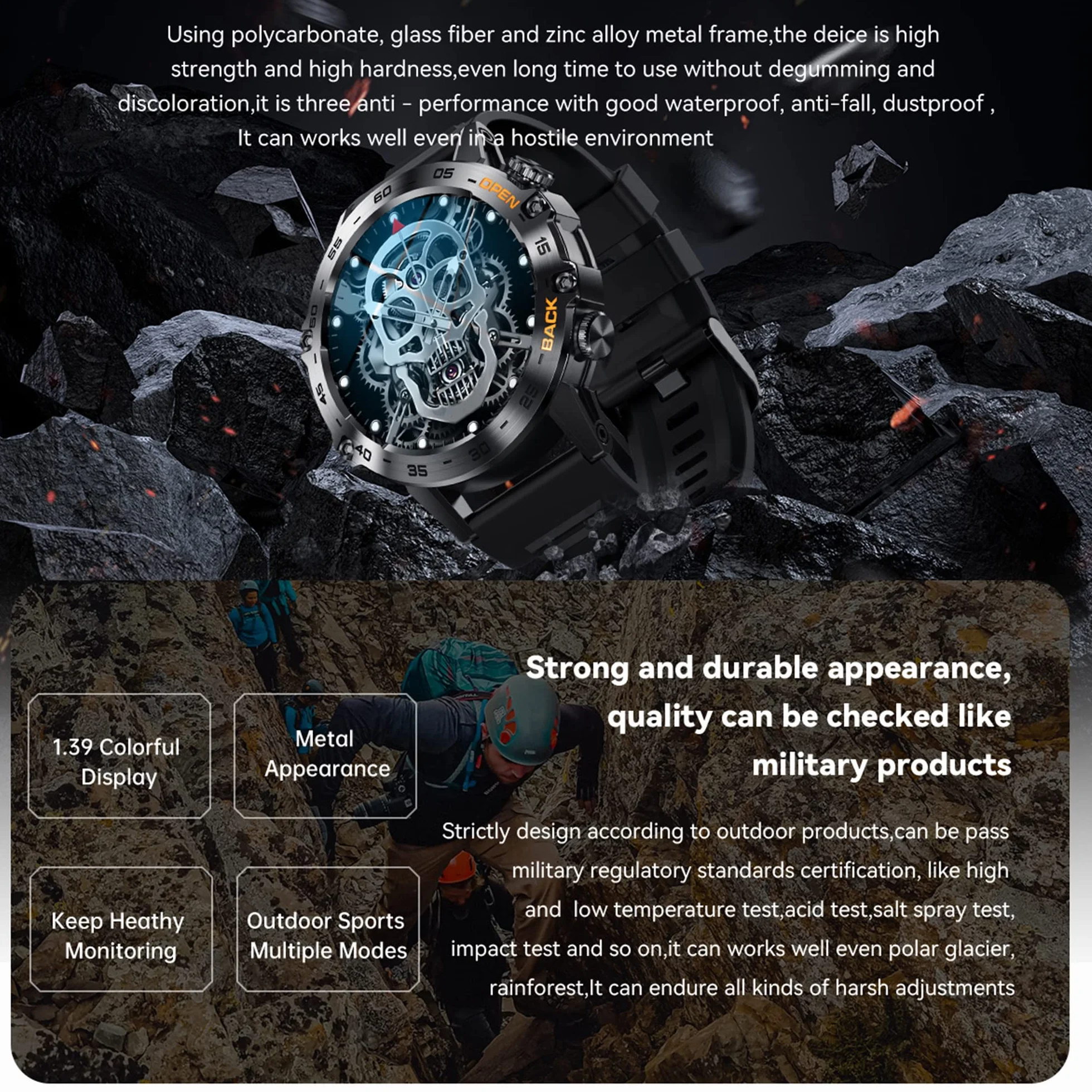 Smartwatch Męski z Bluetooth 1,39 Cala 123 Tryby Sportowe IP68 dla Android iOS (czarny)