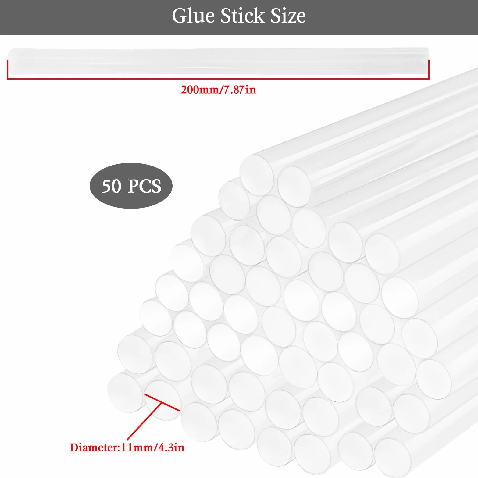 Xpieoyrm 50 sztuk wkładów do klejenia na gorąco, 11 x 200 mm, uniwersalne, przezroczyste pałeczki do klejenia na gorąco, o wysokiej przyczepności i nieskomplikowanym zastosowaniu, do majsterkowania