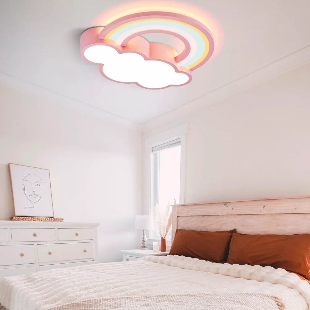 Pokój Dziecięcy Nowoczesna Lampa Sufitowa LED Kreatywna Chmurka Tęcza Z Pilotem Ściemniana Bezstopniowo Odpowiednia Dla Chłopców I Dziewczynek Pokój Dziecięcy Salon Sypialnia Korytarz Różowy
