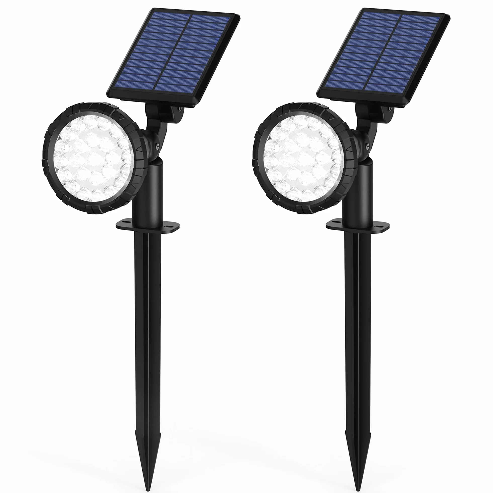 Solpex Solarne oświetlenie punktowe do użytku na zewnątrz, klasa wodoszczelności IP65, 25 diody LED, zasilane energią słoneczną reflektory do ścieżek, ogrodów, ogrodzeń (białe, 2 sztuki)