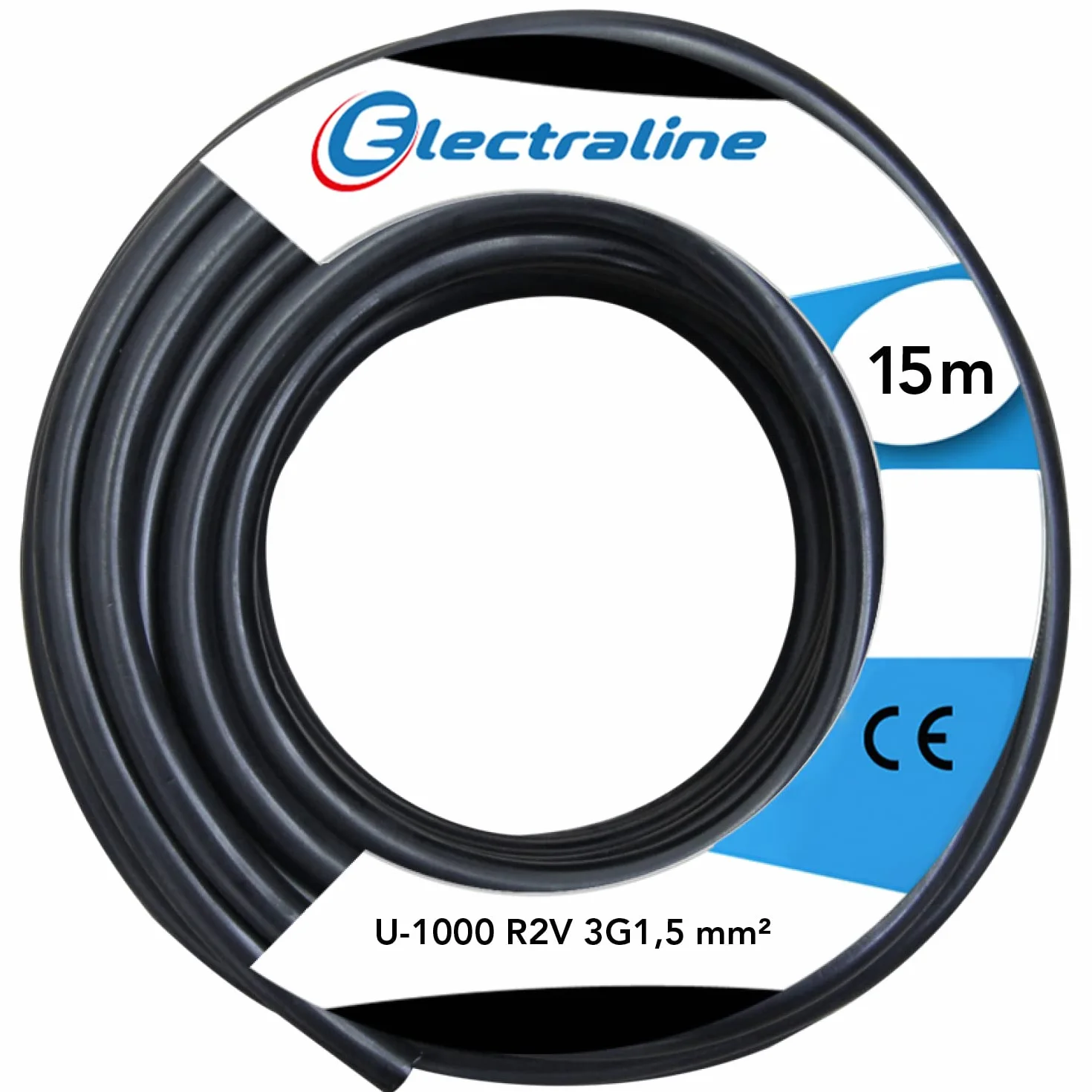 Electraline 20218276D, kabel U-1000 R2V sekcja 3G1,5 mm², długość 15 m, czarny