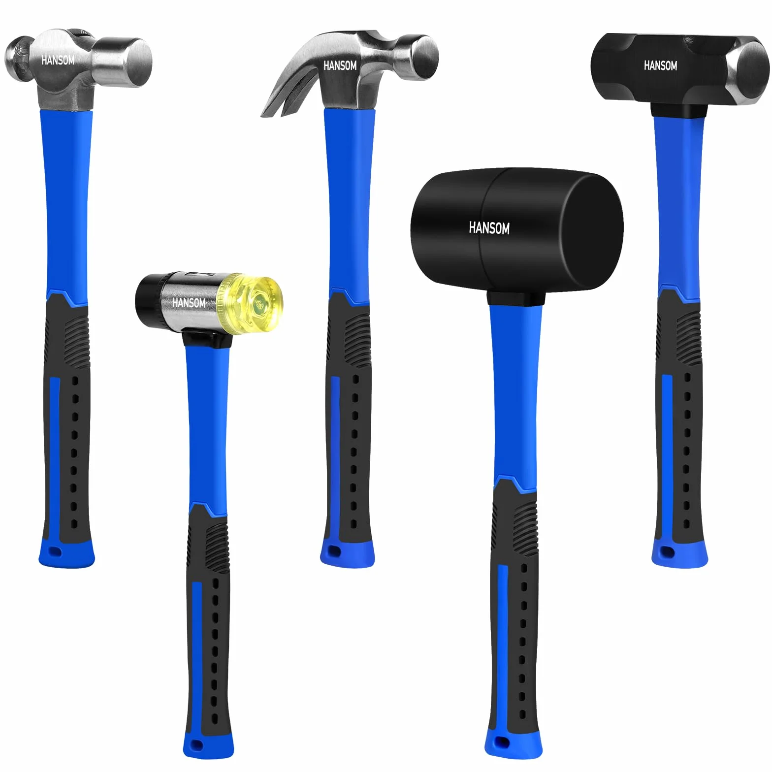 Zestaw 5-pak młotków, gumowy młotek 907 ml, podwójny młotek 623 ml, młot z pazurami 473 ml, młot kulkowy 473 ml, młot saneczkowy 1,4 kg, ergonomiczny uchwyt