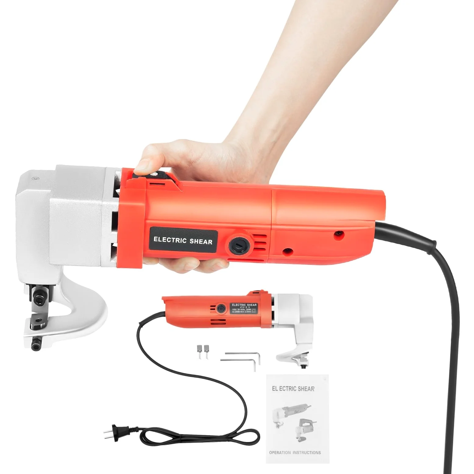Elektryczne nożyce do blachy 500 W, 2,5 mm, nożyce do metalu do precyzyjnego cięcia blachy metalowej, stali nierdzewnej, aluminium, majsterkowiczów, samochodów, warsztatów, budowy statków