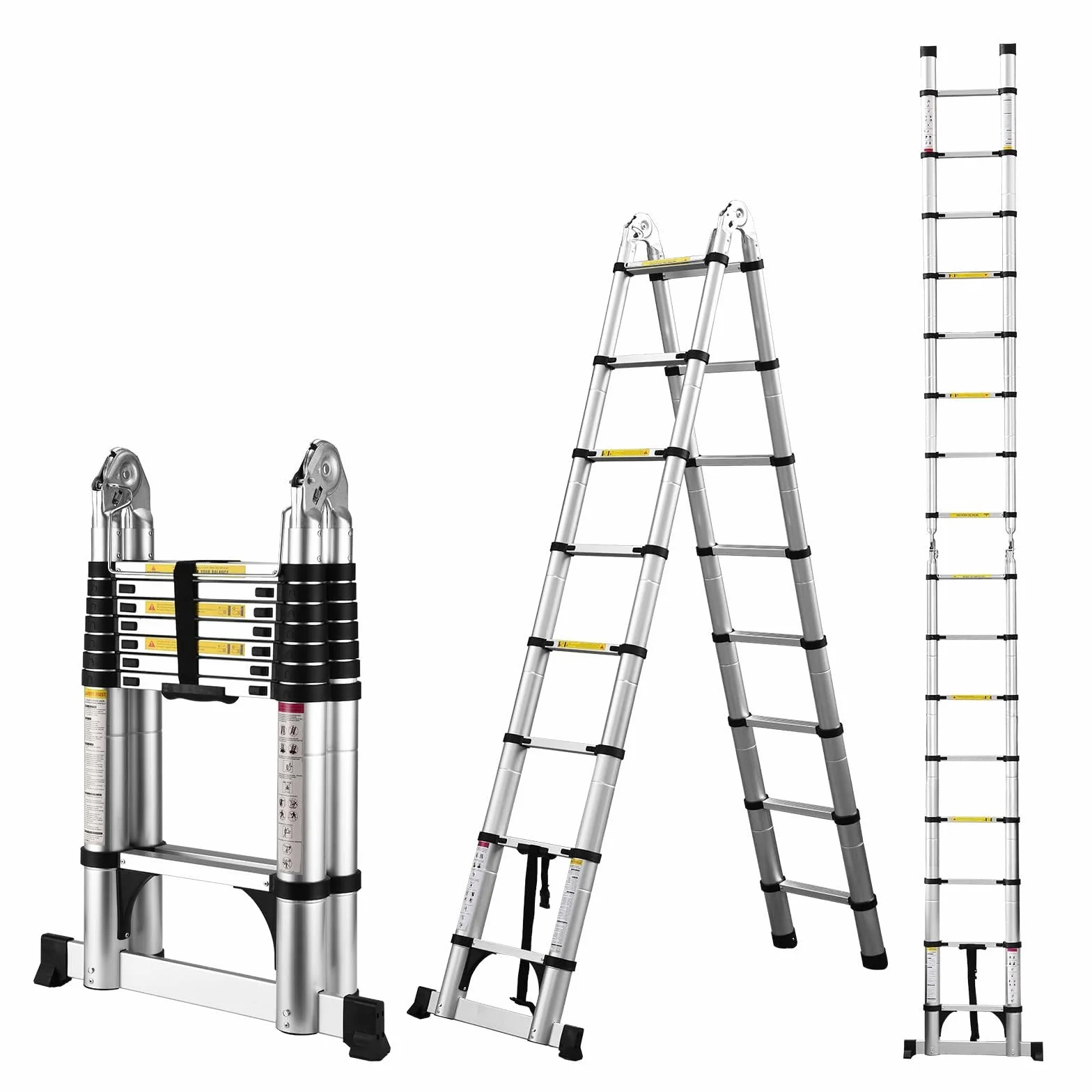 Drabina teleskopowa z aluminium, 5 m, drabina składana, wielofunkcyjna drabina stojąca, wysuwana drabina, maksymalne obciążenie: 150 kg, srebrna
