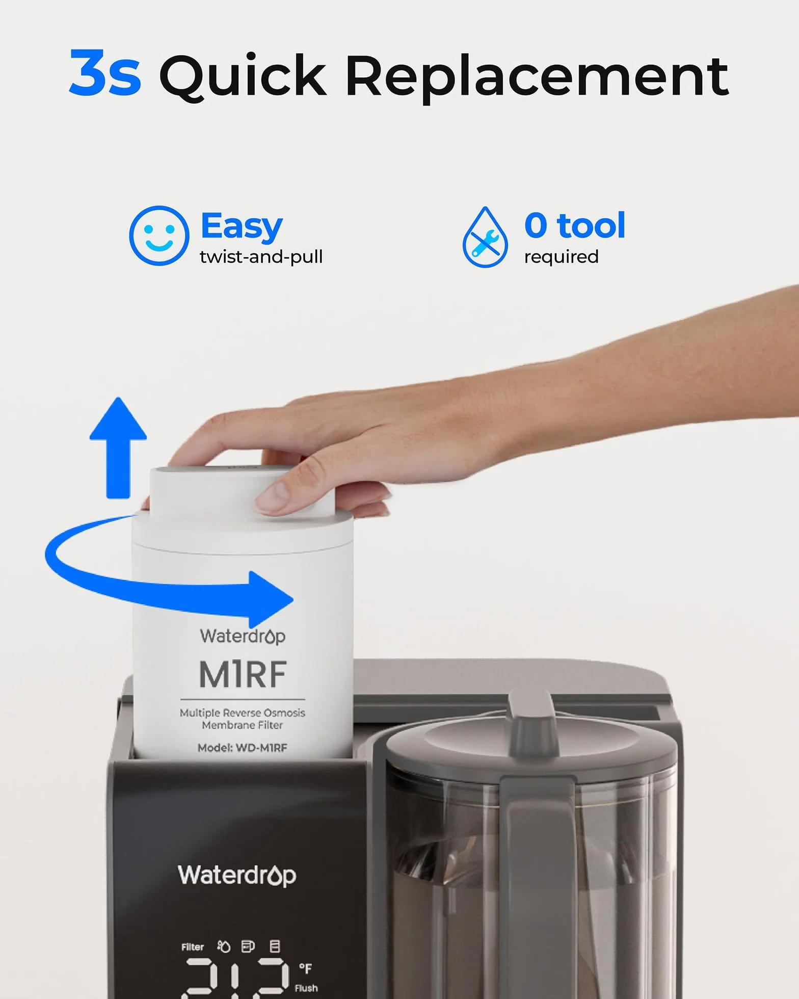 Waterdrop Filtr WD-M1RF, zamiennik dla systemu odwróconej osmozy WD-M1, żywotność 12 miesięcy
