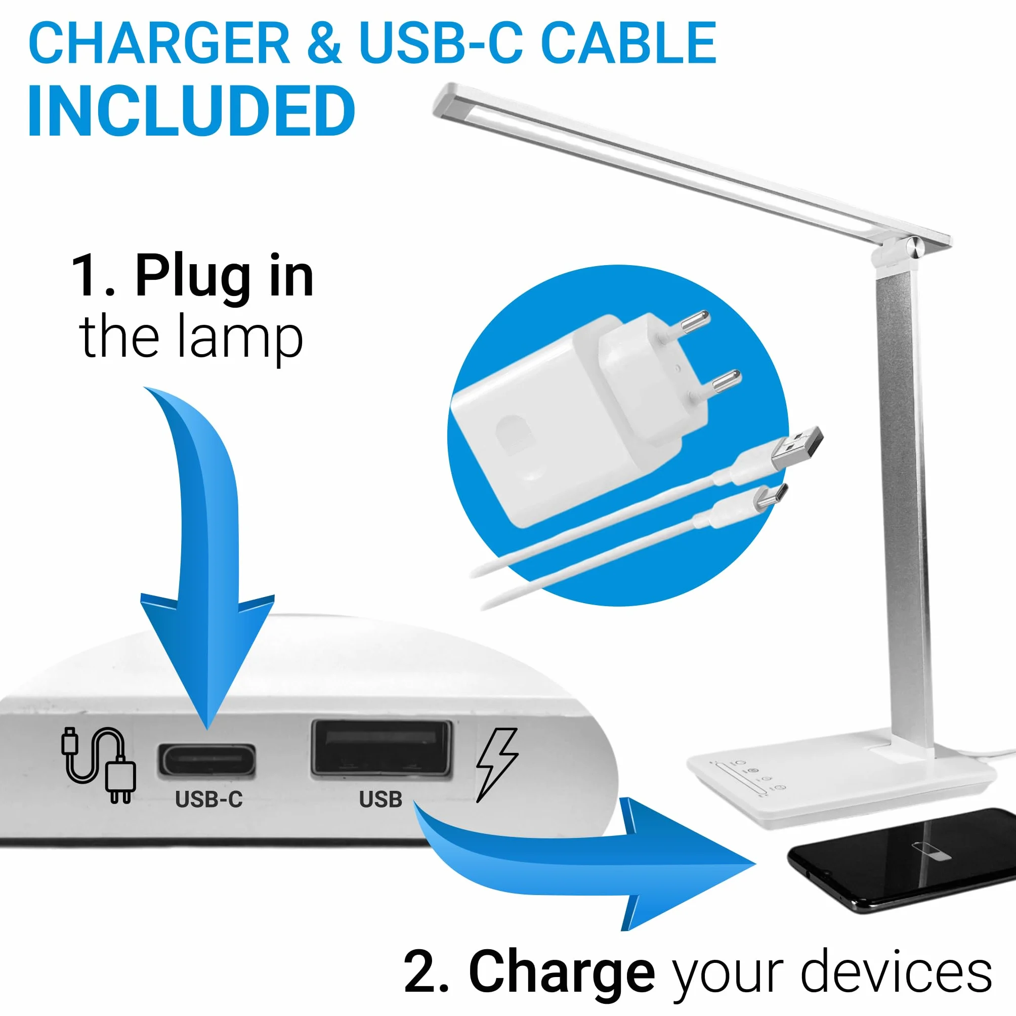 Maxter Lampa Biurkowa LED 6W 550lm USB Akumulatorowa