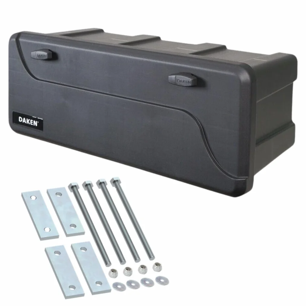 DAKEN Blackit L - 750 x 300 x 355 mm, skrzynka na dyszel z 2 zamkami, skrzynka narzędziowa do przyczepy, skrzynka do przechowywania 50 l (z uchwytem na dyszel V)