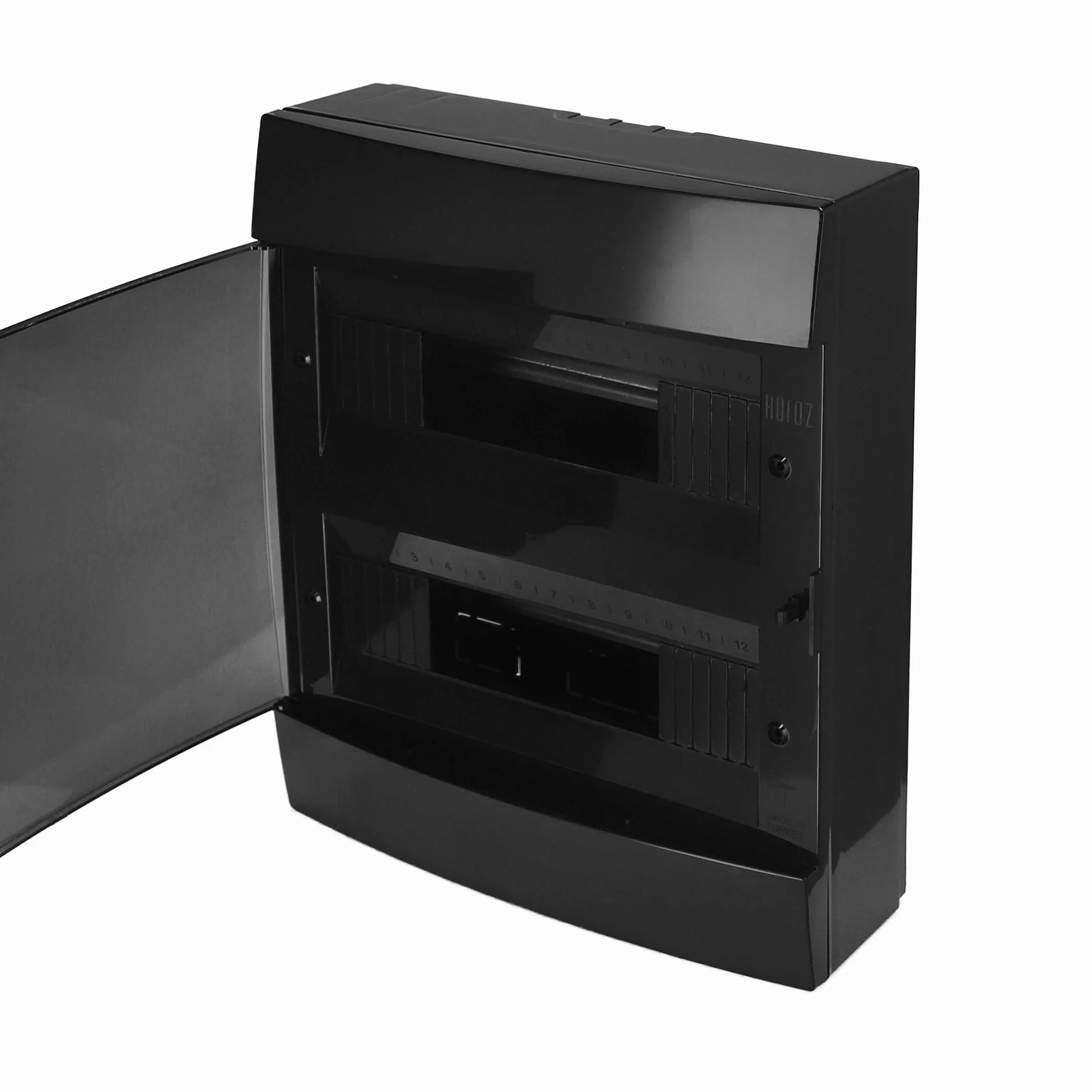 Rozdzielnica Elektryczna Natynkowa 2 Rzędy 24 Modułów 112,5x286x340,5 mm IP40 - Czarna ABS Skrzynka Bezpiecznikowa IK08, Skrzynka Rozdzielcza do Garażu, Warsztatu, Domu - Horoz Electric