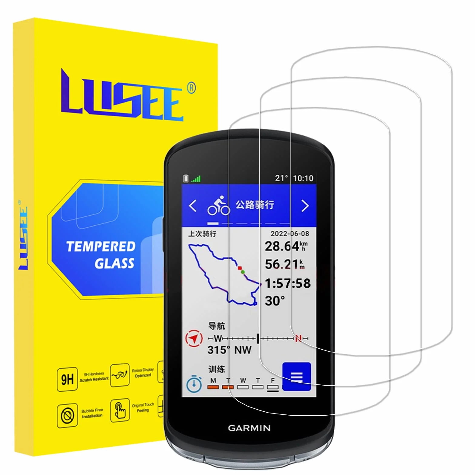 LUSEE 3 sztuki folii ochronnej kompatybilnej z Garmin Edge 1040/1040 Solar / 1030/1030 Plus, folia ochronna na wyświetlacz HD [twardość 9H] [odporna na zadrapania] [ochrona przed odciskami palców]