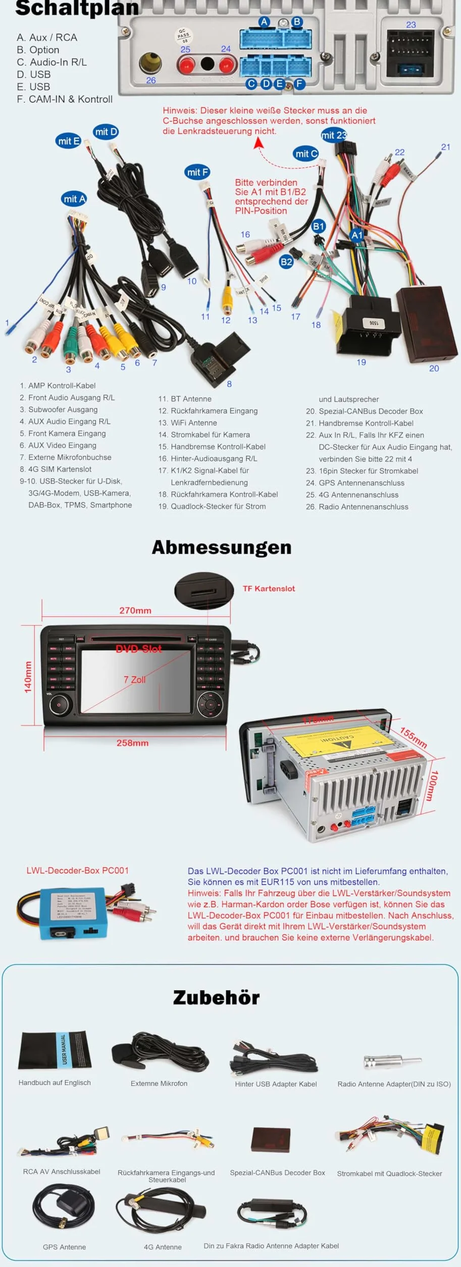 Erisin radio samochodowe Android 14 7-calowy ekran dotykowy 4GB+64GB GPS nawigacja bezprzewodowe CarPlay Android Auto DAB+ WiFi 4G Bluetooth 5.0 DSP