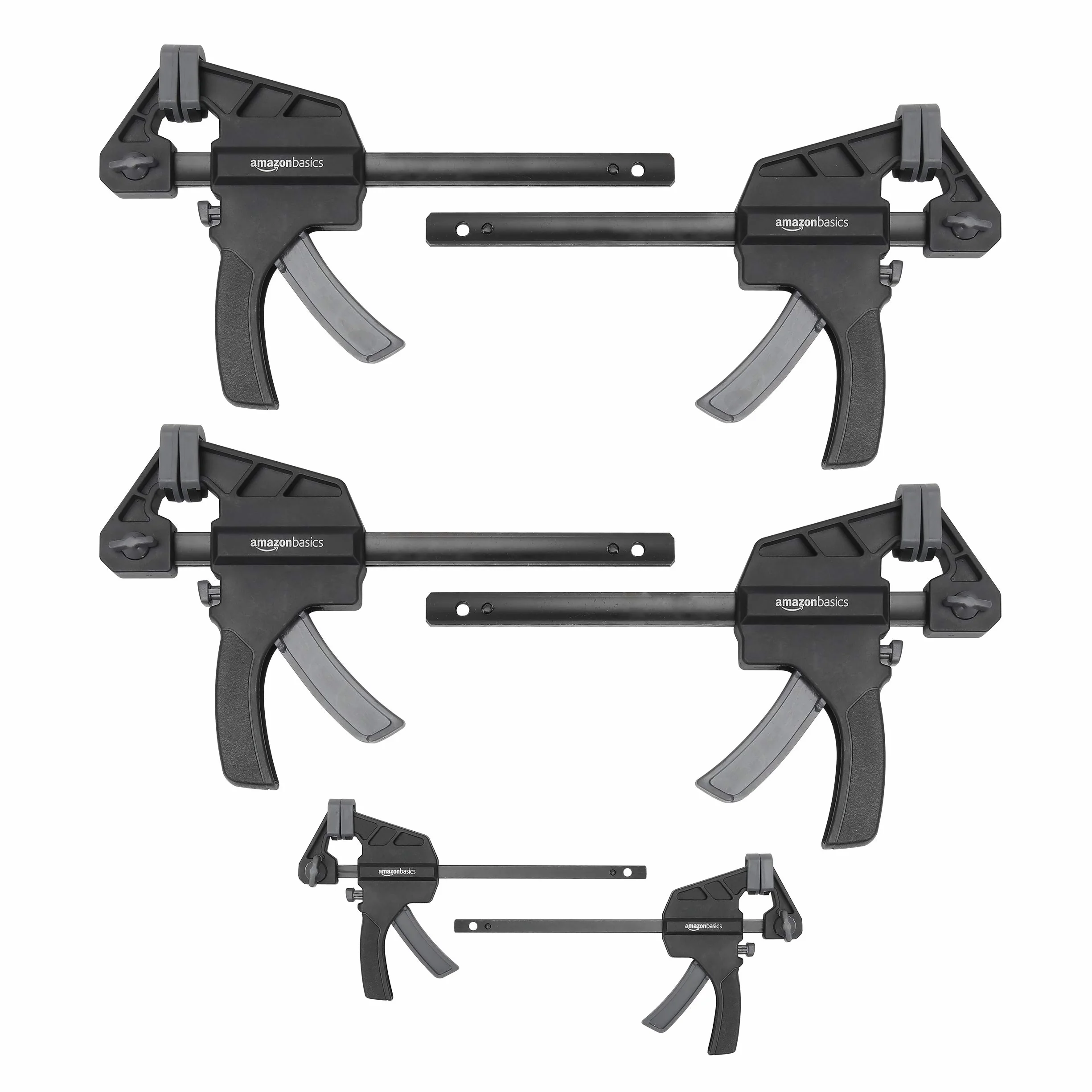 Amazon Basics Zaciski zwalniające, zestaw 6-częściowy, 2 sztuki 10,16 cm, 4 sztuki 15,24 cm, czarny/szary
