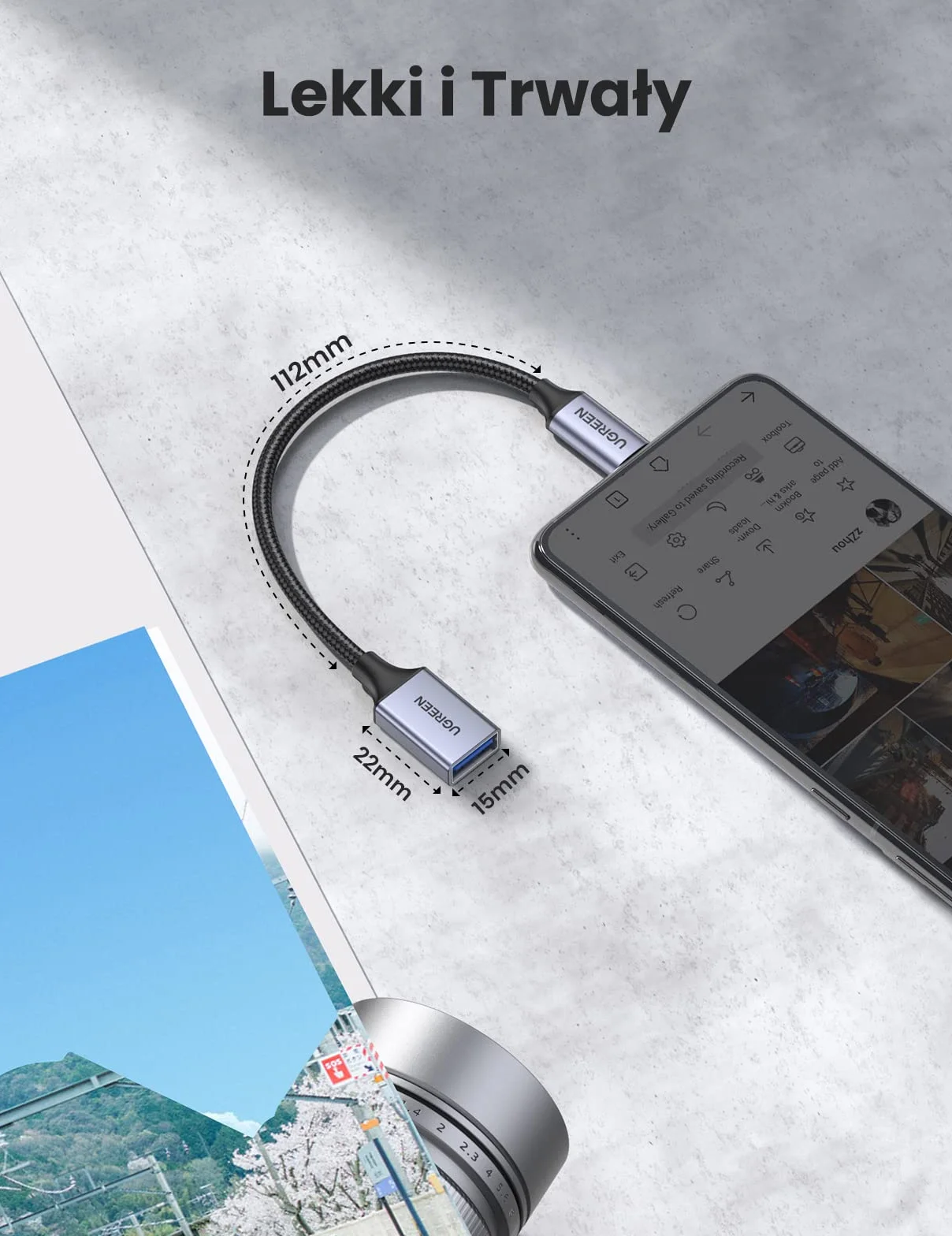 UGREEN USB 3.0 OTG Adapter USB C na USB A Kabel Jasnoszary