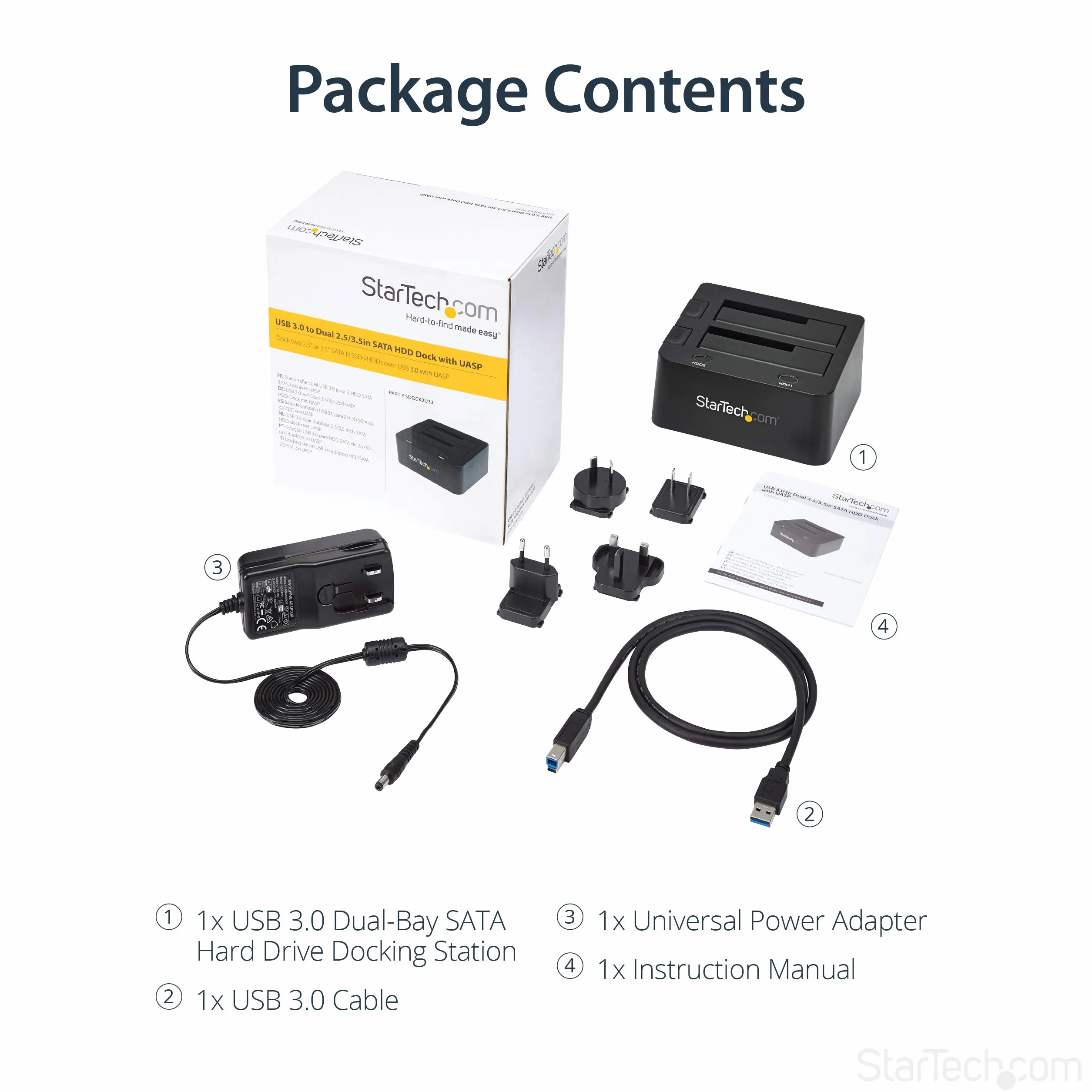 StarTech.com Podwójna stacja dokująca USB 3.0 do dysków twardych z UASP do 2,5/3,5 cala SSD/HDD, Serial-ATA USB Dual Bay stacja dokująca
