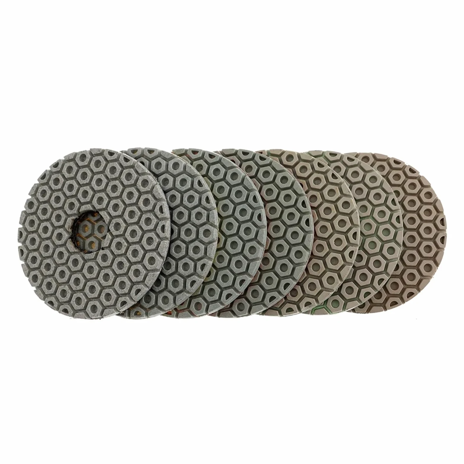 Diamentowe podkładki polerskie, Opakowanie 7 4-calowych diamentowych padów polerskich o gradacji 50-3000 na mokro i sucho do granitu, marmuru i betonu(MIX 7 GRITS-7 PCS-4 INCHES)
