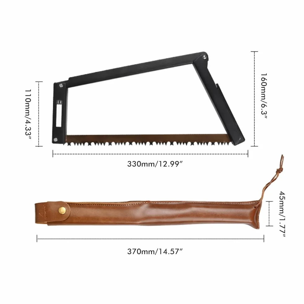 Składana piła łukowa 33 cm, wielofunkcyjna prostokątna piła ręczna do użytku na zewnątrz, kemping, survival, obróbka drewna