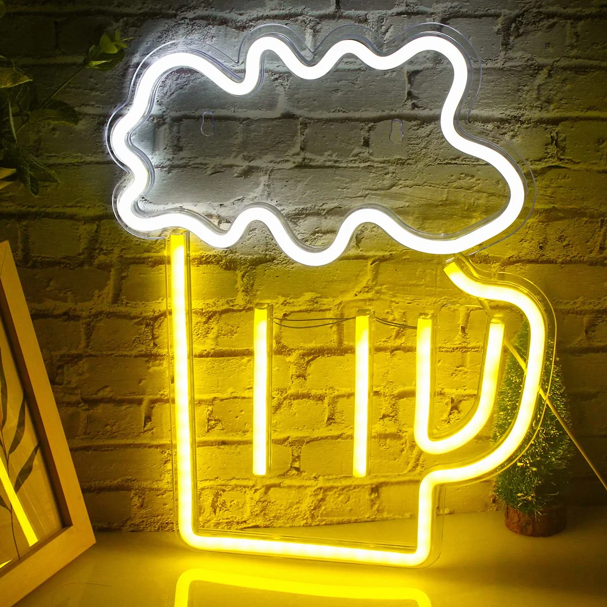 Kufel do piwa, neonowy znak świetlny LED, żółte, białe neonowe światło, dekoracyjne światła ścienne, do baru, pubu, klubu nocnego, restauracji, sklepu, na uroczystości, dekoracja, znak imprezowy