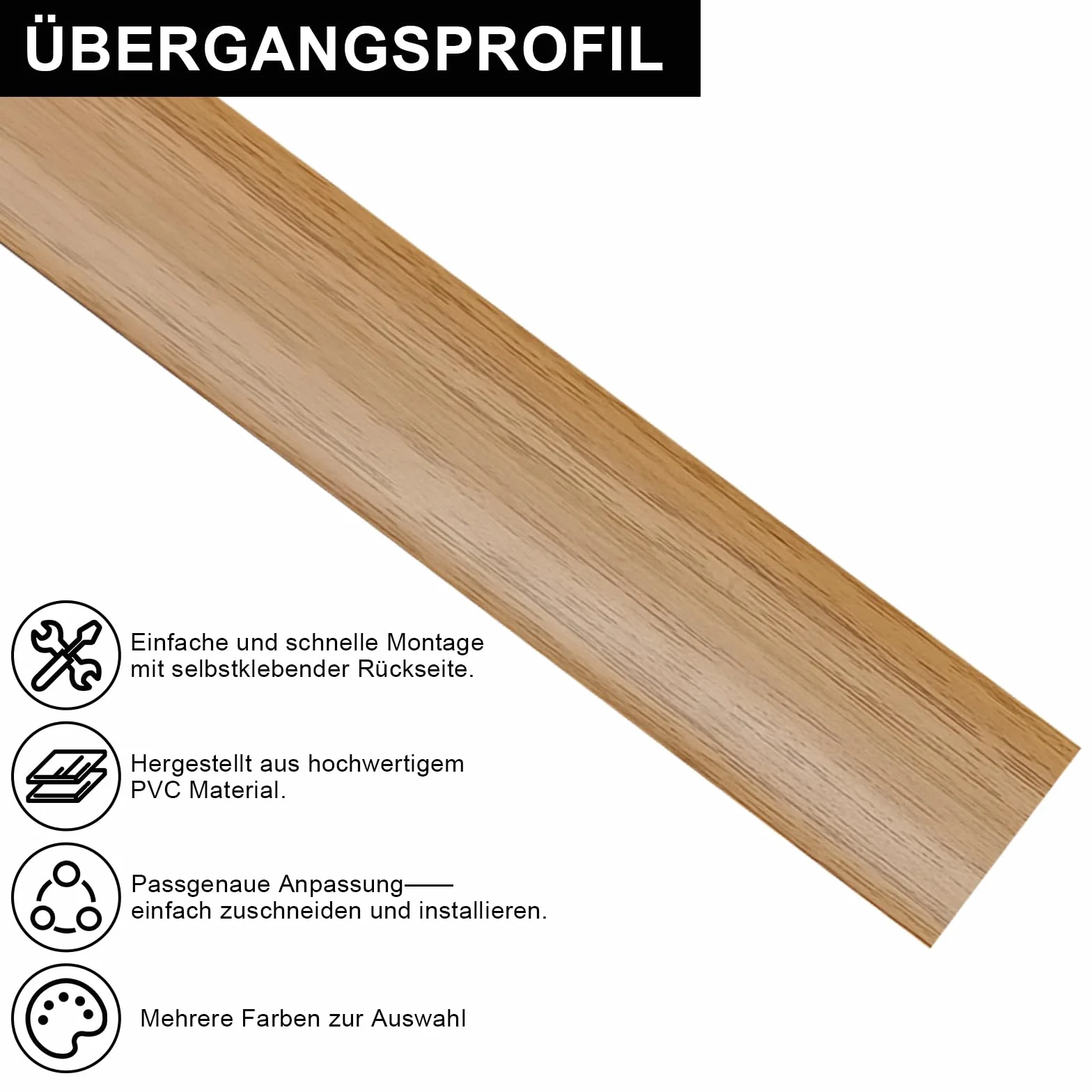 Profil przejściowy, samoprzylepny, profil T, 5 x 300 cm, elastyczna listwa przejściowa z PCW, do wszystkich rodzajów podłóg, możliwość przycięcia i wodoodporna (jasny rysunek słojów, 3 m)