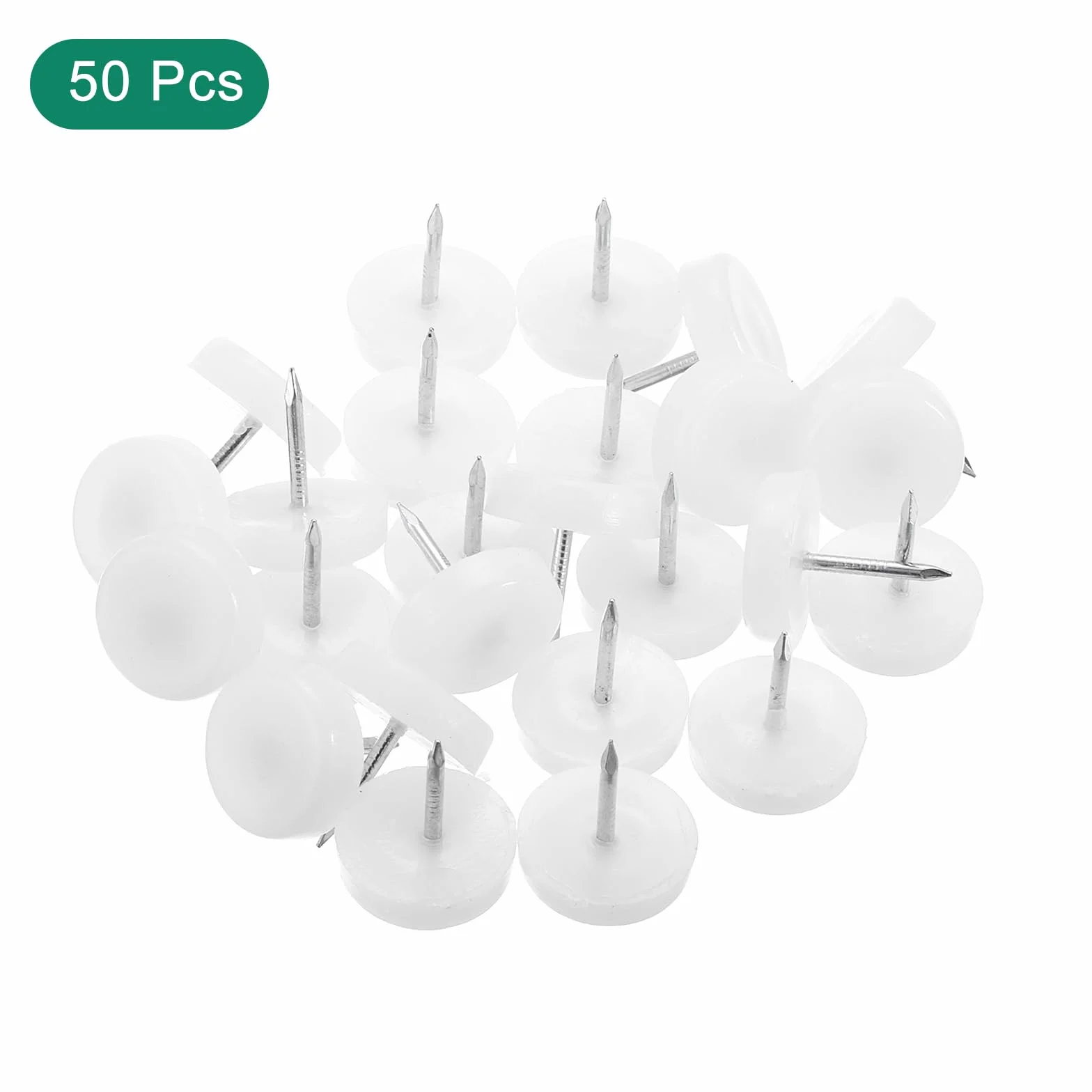 QUARKZMAN Ślizgacze meblowe z gwoździami, 50 szt., 19 mm, plastikowe, nóżki meblowe, stopki do mebli, stopki do mebli, ochrona podłogi do mebli drewnianych, białe