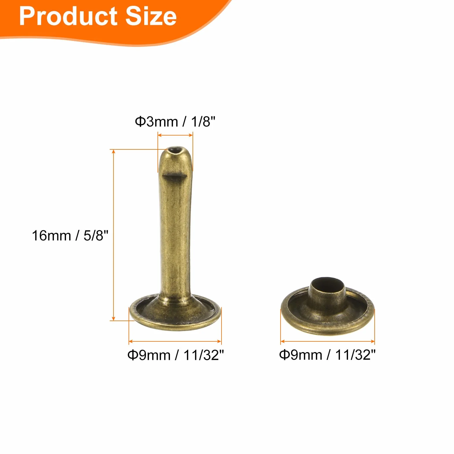 QUARKZMAN Zestaw 60 podwójnych zaślepek skórzanych nitów, 9x16 mm okrągły kaptur metalowe nity do obróbki skóry pasek tkanina kołnierz torba naprawa dekoracja, brąz
