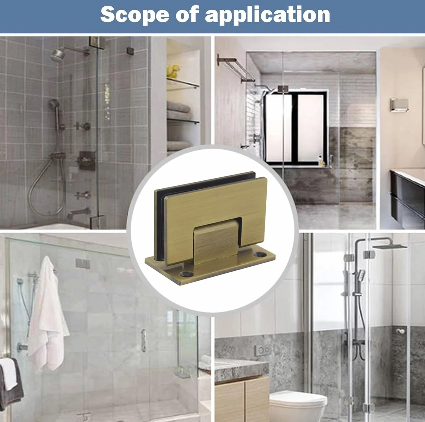 Glass Shower Door Hinges,Shower Glass Hinge,2 Pack 304 Stainless Steel Glass Door Hinges, Bronze 90° Swing Door Shower Hinges, 8-12mm Two-Way Bathroom Glass Clamp