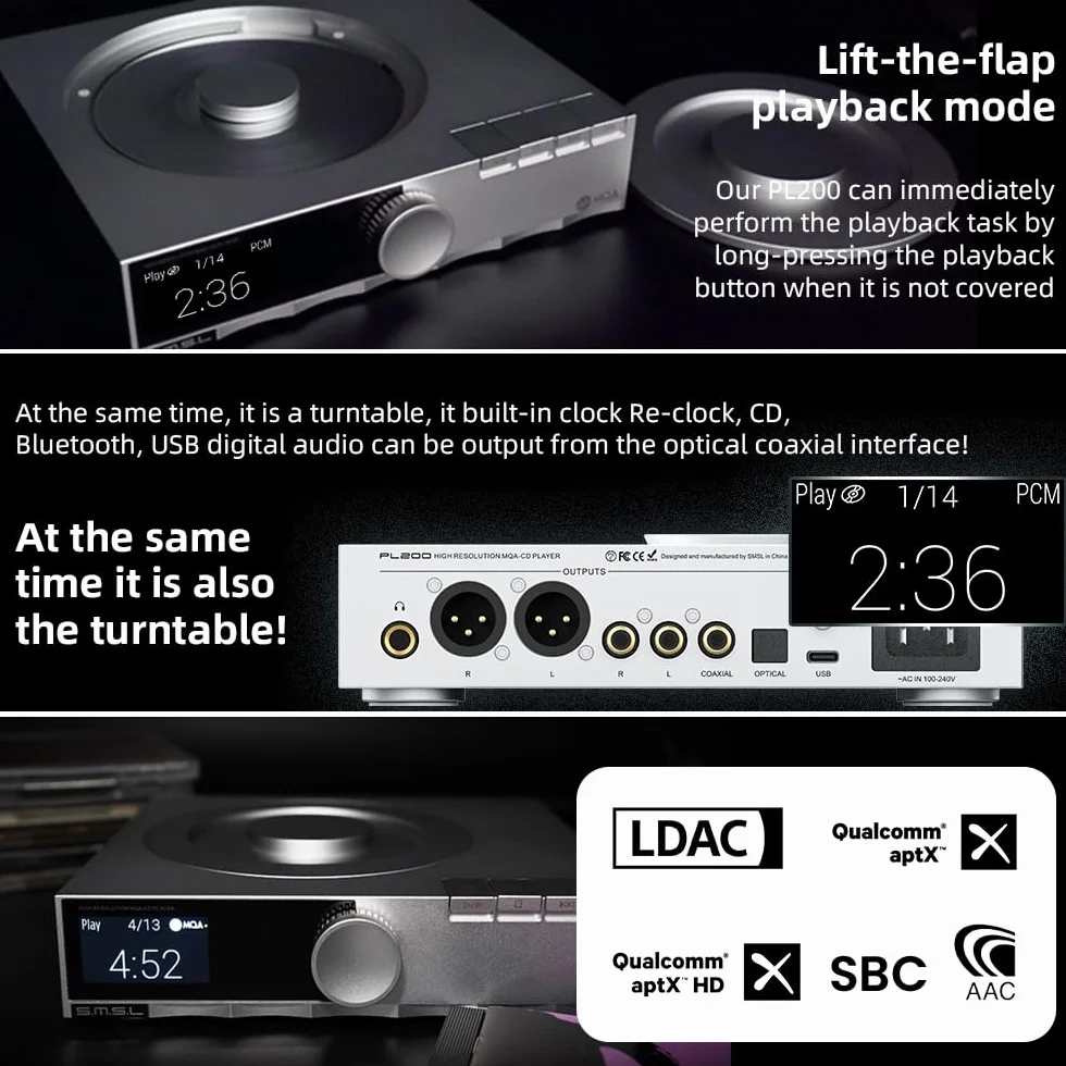 S.M.S.L PL200 MQA Odtwarzacz CD Hi-Fi AK4499EX Bluetooth Wzmacniacz Słuchawkowy DAC Srebrny
