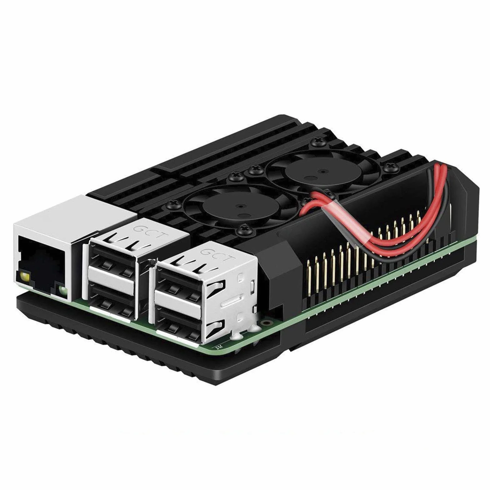 MakerHawk Raspberry Pi 2B/3B/3B + obudowa pancerna, malina Pi metalowa obudowa z podwójnym wentylatorem ze stopu aluminium, wbudowany radiator, ochrona przed promieniowaniem i rdzą dla RPI 2B/3B/3B +