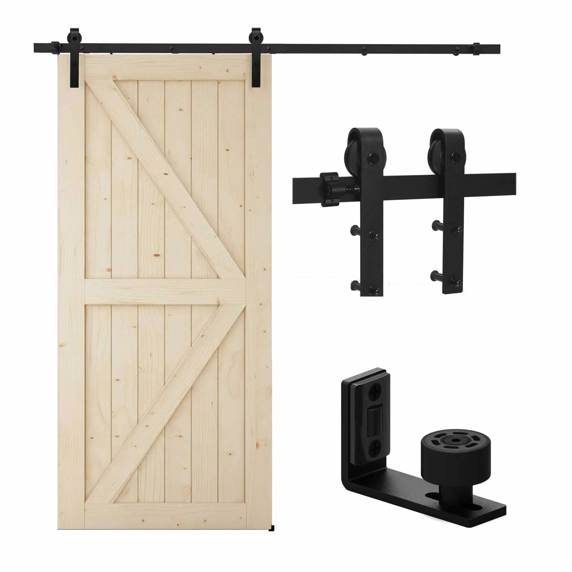 TSMST System Do Drzwi Przesuwnych 152 cm - Kompletny Zestaw Z Prowadnicą Podłogową, Czarne Szyny, Kształt J - Do Pojedynczych Drzwi Drewnianych