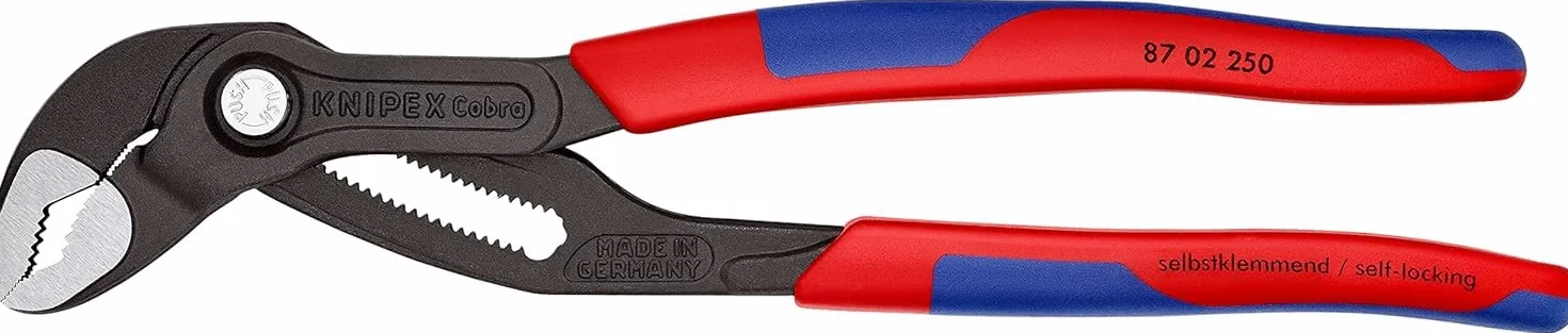 KNIPEX Cobra Szczypce nastawne do rur nowej generacji fosforanowana, szara z wąskimi, wielokomponentowymi nasadkami 250 mm, 87 02 250