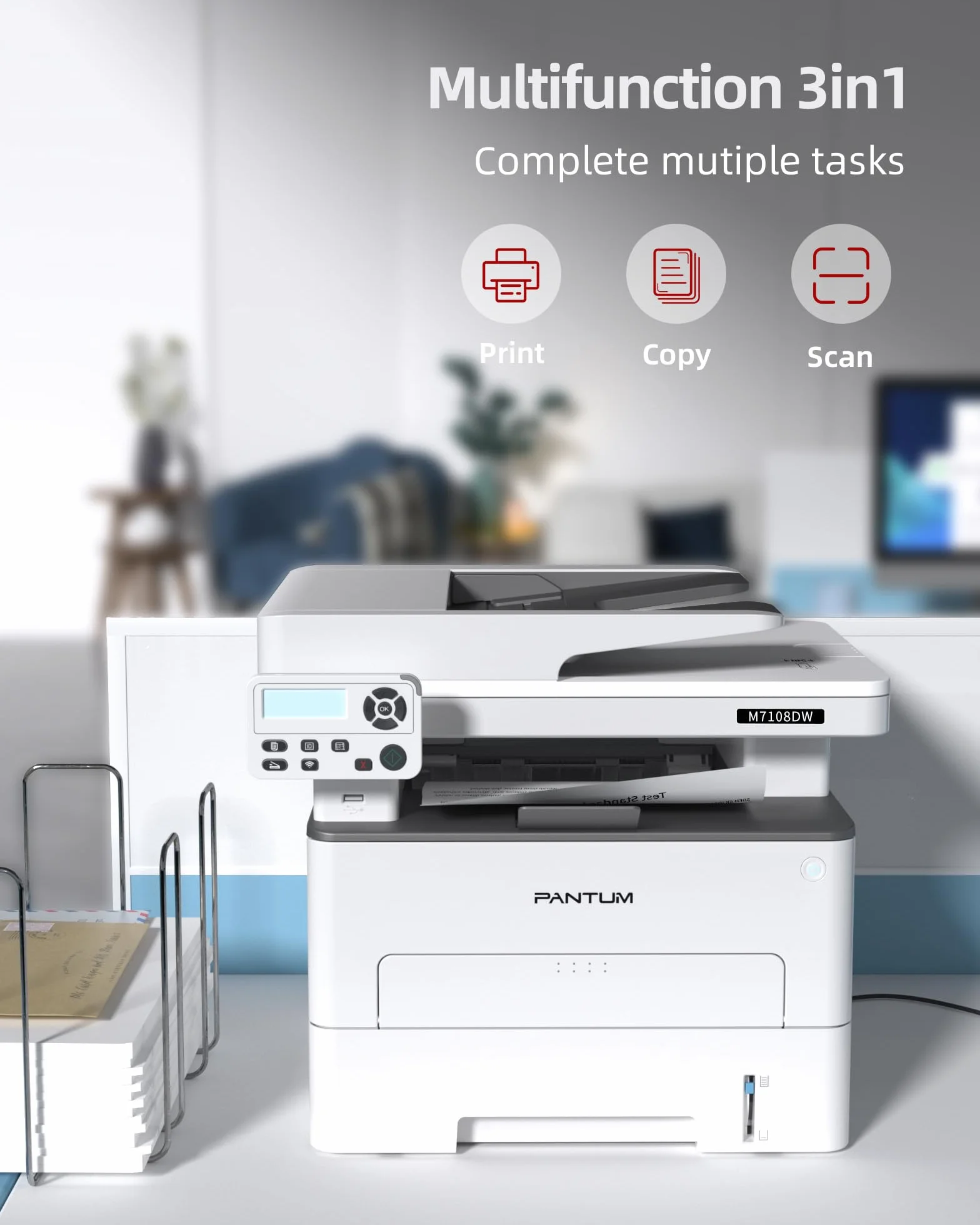 PANTUM M7108DW Wielofunkcyjna Drukarka Laserowa 3 w 1 Czarno-Biała Automatyczny Dupleks WiFi USB Ethernet 33 str