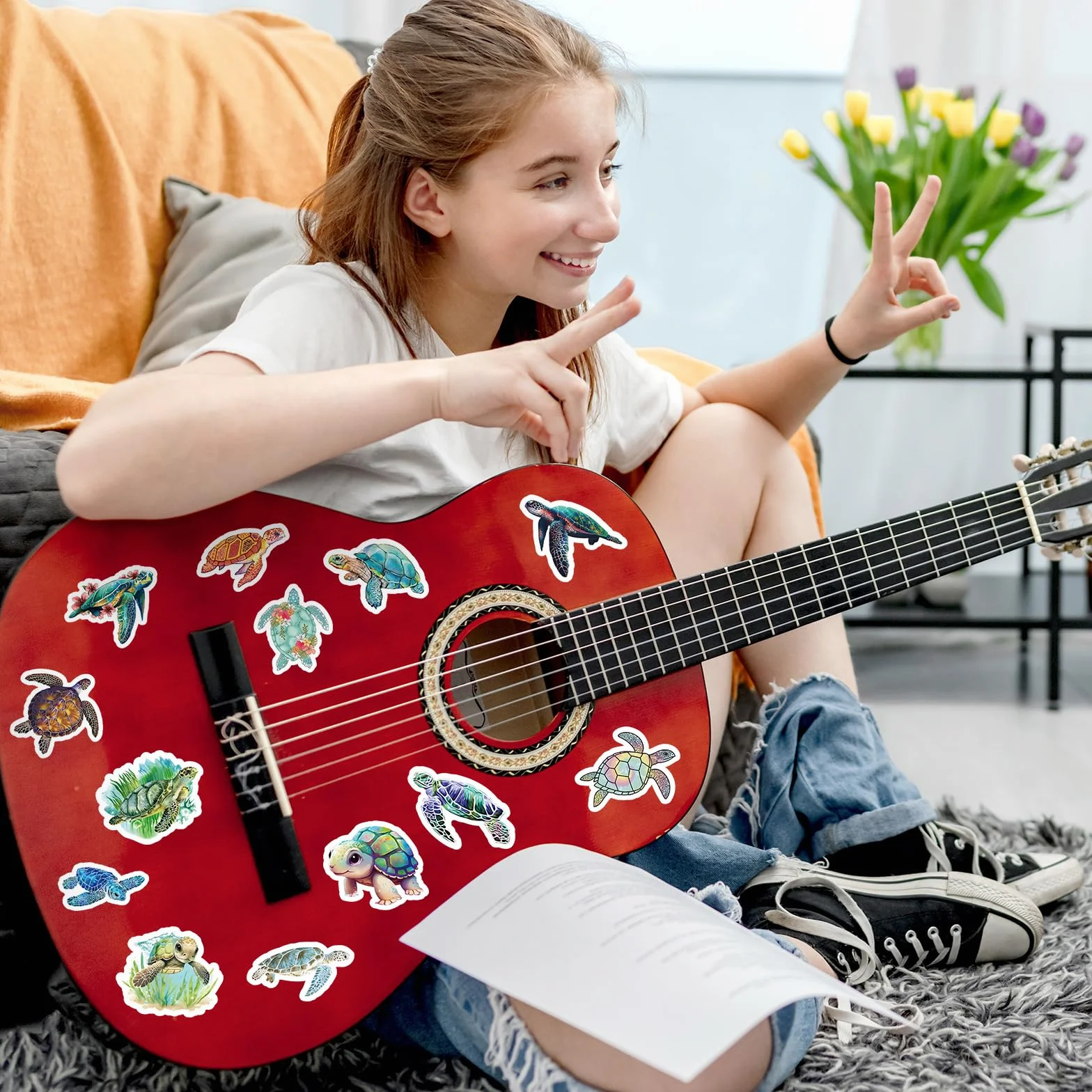 Zestaw 100 naklejek z żółwiem morskim, wodoodpornych kolorowych naklejek z żółwiem morskim do albumu z wycinkami, deskorolki, laptopa dla dzieci Dziewczęta, nastolatki i dorośli