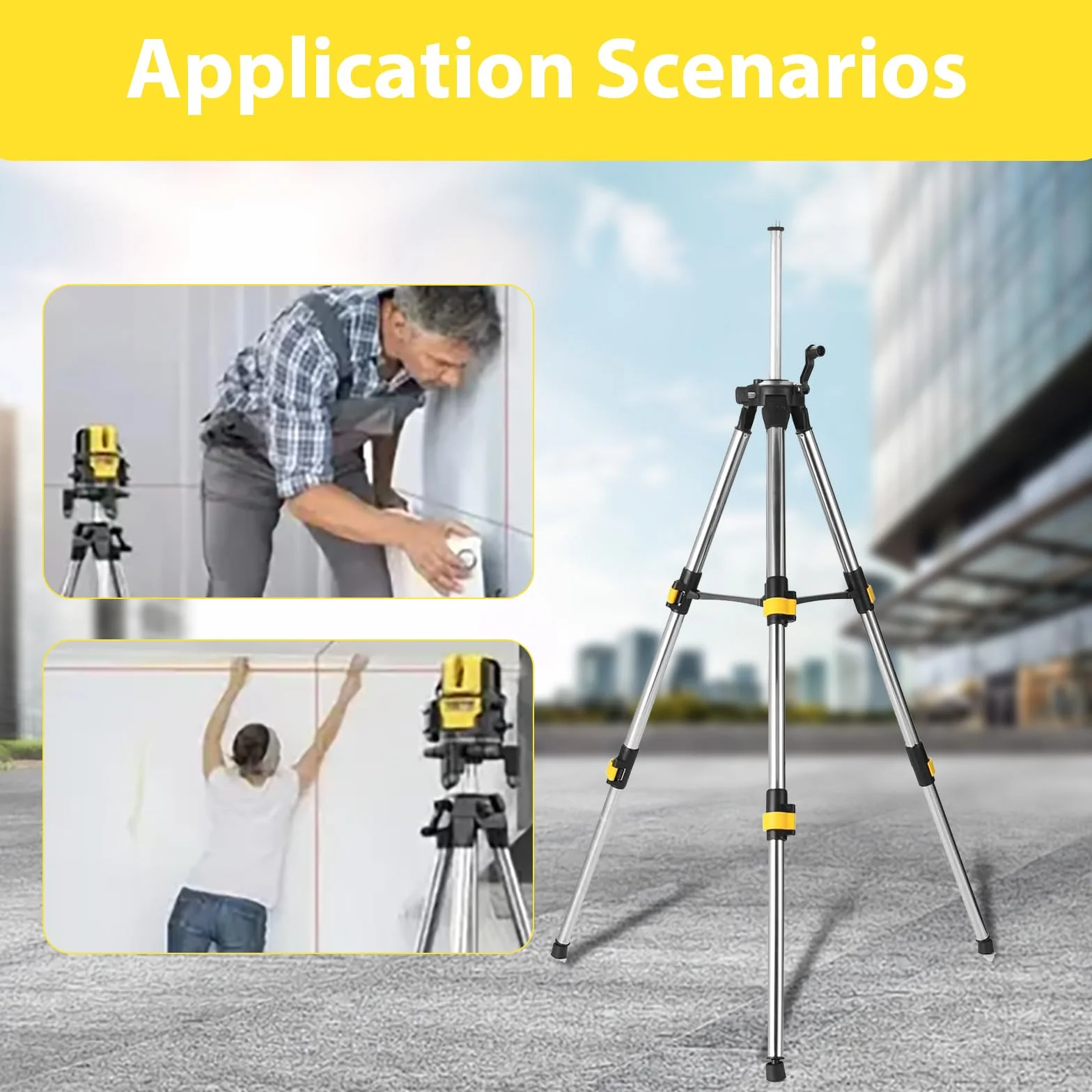 Profesjonalny statyw laserowy, 50-120 cm, regulowana wysokość, gwint zewnętrzny 5/8"-11 i adapter gwintowany 1/4"-20, z etui na statyw laserowy