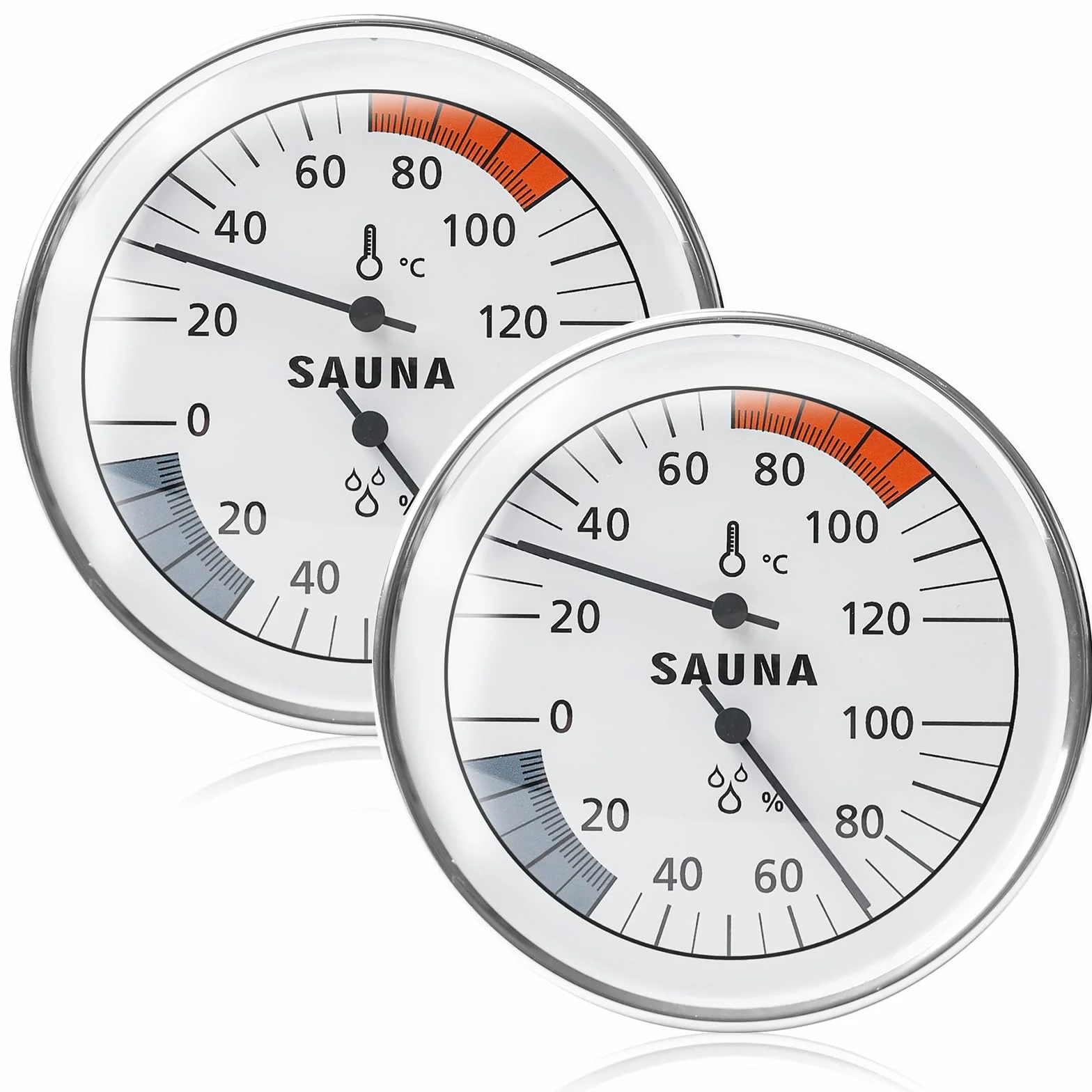 Zestaw 2 termometrów do sauny, higrometr, termometr do sauny, wyjątkowo precyzyjny termometr do sauny, łazienki, odporny na wilgoć, nierdzewny, odporny na korozję, nie wymaga baterii